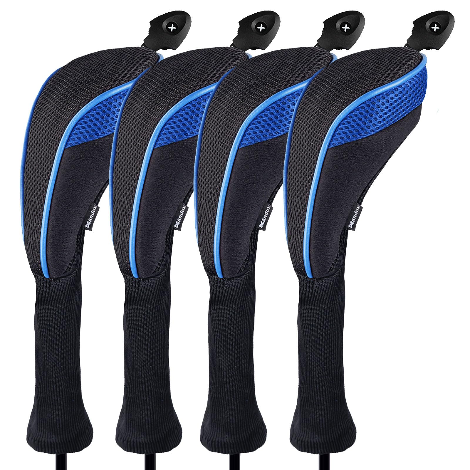 Andux CTMT-01 - Set di 4 coperture per mazze da golf ibride a collo lungo, intercambiabili, n. targhette
