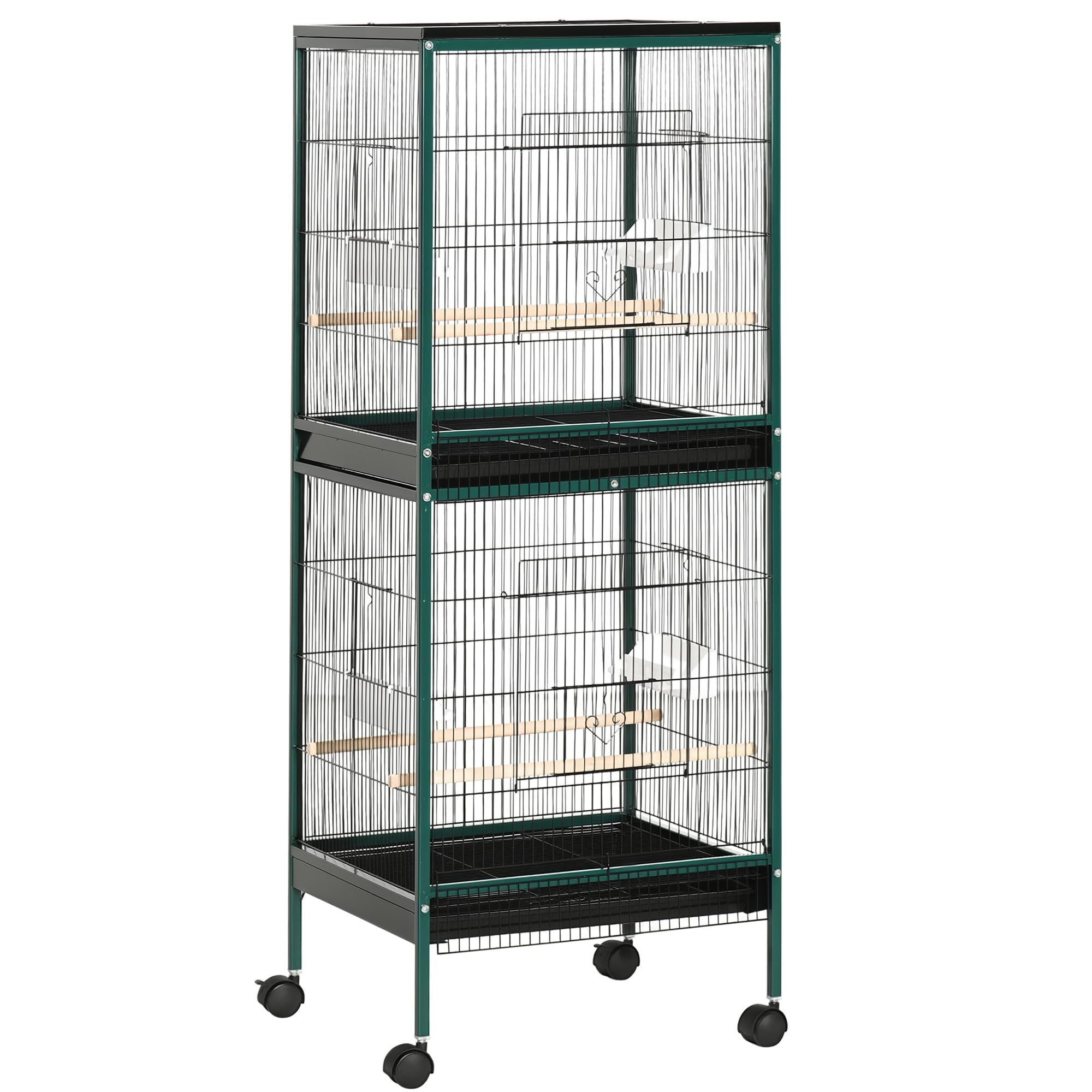 Sponsored Ad - PawHut Large Bird Cage with 1.7 ft. Width for Wingspan, Bird Aviary Indoor with Multi-Door Design, Fit for a Canary, Finch, Conure, 55", Green