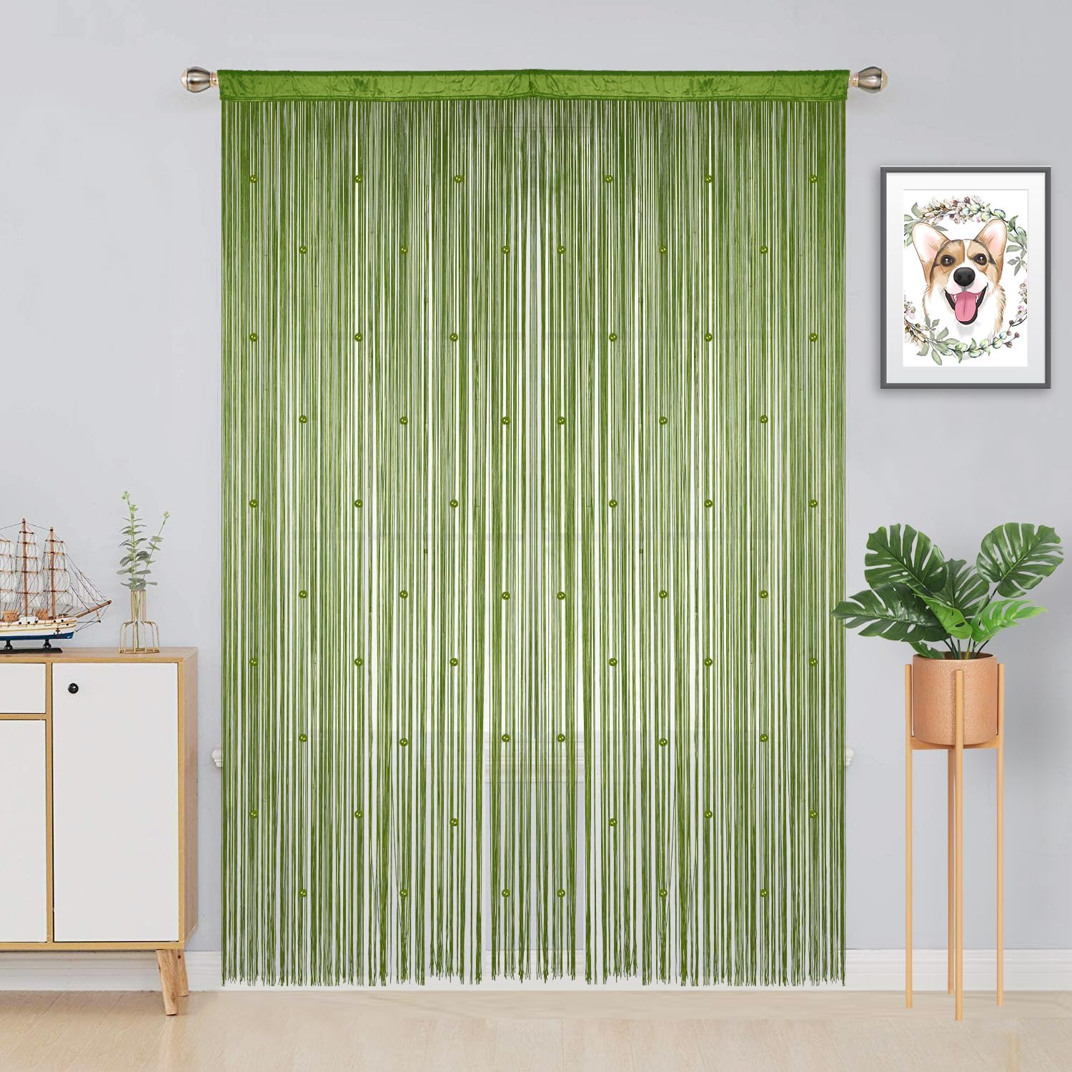 YIIBAII Beaded Curtain Beaded Curtains for Doorways Crystals Suitable for Interior Decoration and Partitions Hippy Closet Curtains (Green, 39"x79") - Image 3