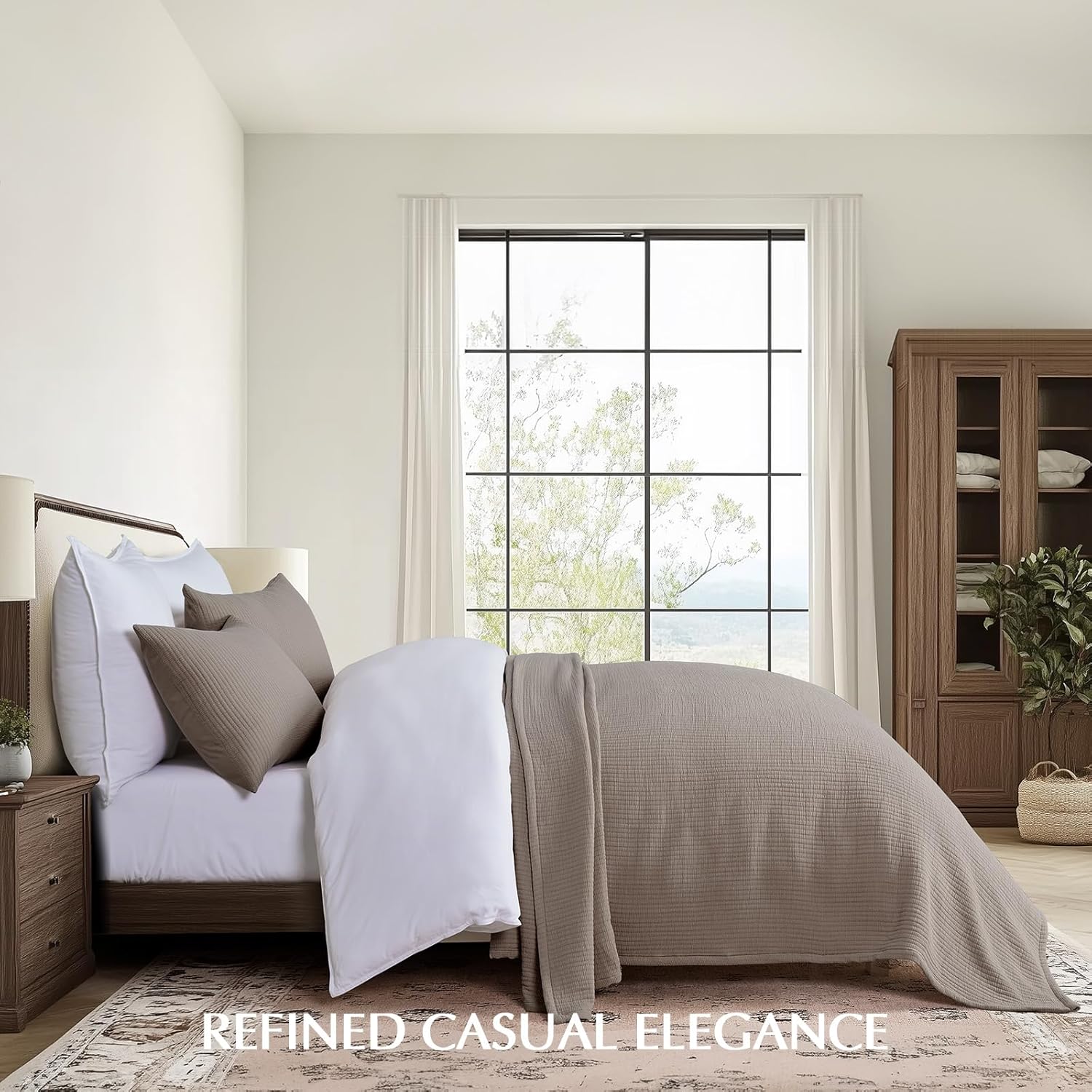 EVERGRACEHOME Cotton Gauze Full Queen Bedspread, Ultra Soft Prewashed Pick Stitch Matelassé Coverlet, Lightweight Textured Oversized Queen Quilt Bedding Set for All Season, w/ 2 Shams, Mocha Brown - Image 5