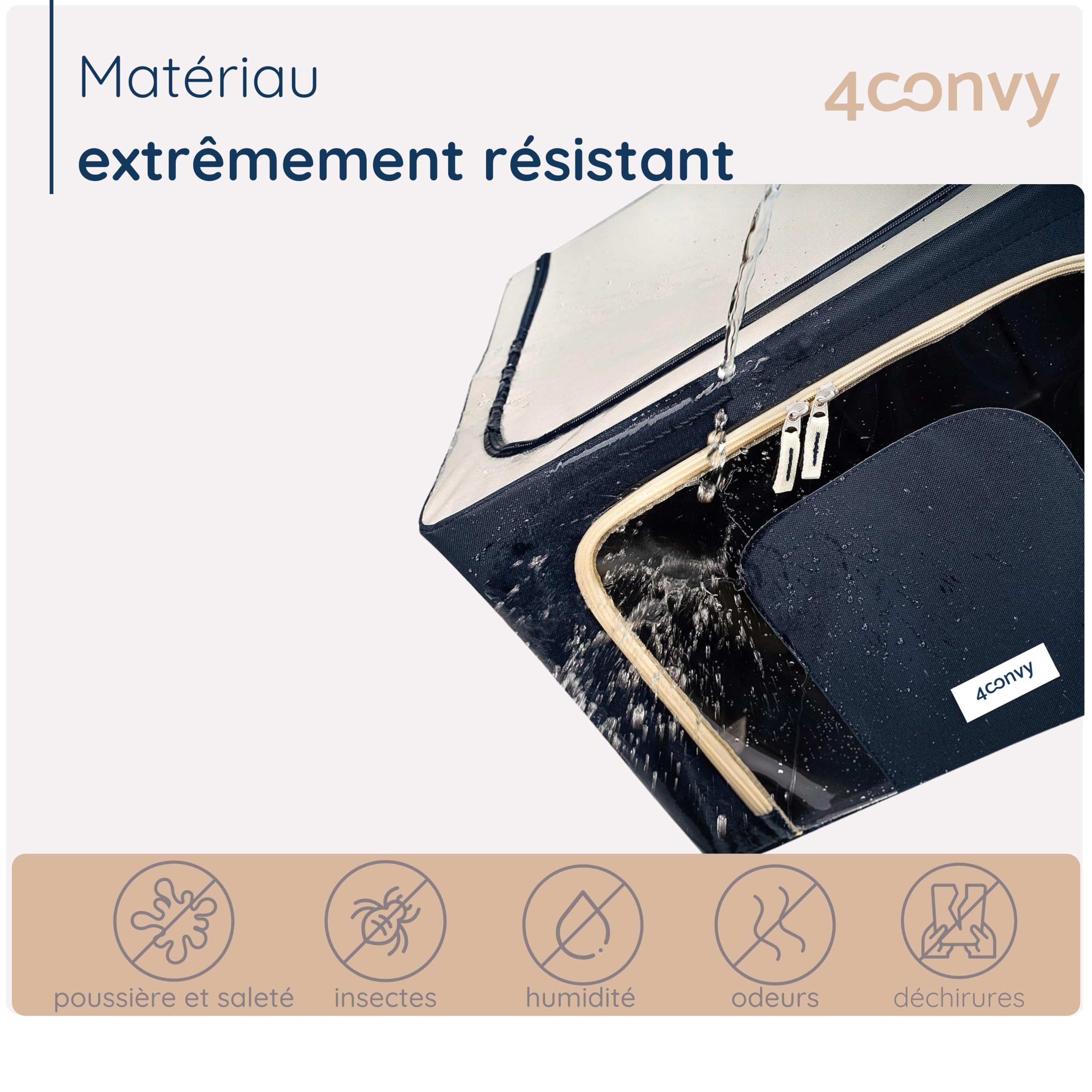 4CONVY Sacs de Rangement pour Vêtements avec Fermeture Éclair et Cadre en Métal - Housse de Rangement pour Couette, Draps – Boîtes de Rangement pour Vêtements Empilables, Robustes et Stables - 3x66L
