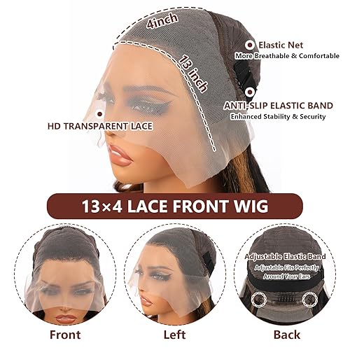 Miniatura 3 de Pelucas de cabello humano con encaje frontal de 13 x 4 pulgadas, pelucas de cabello humano ondulado con encaje frontal, predepiladas con abuelitos,