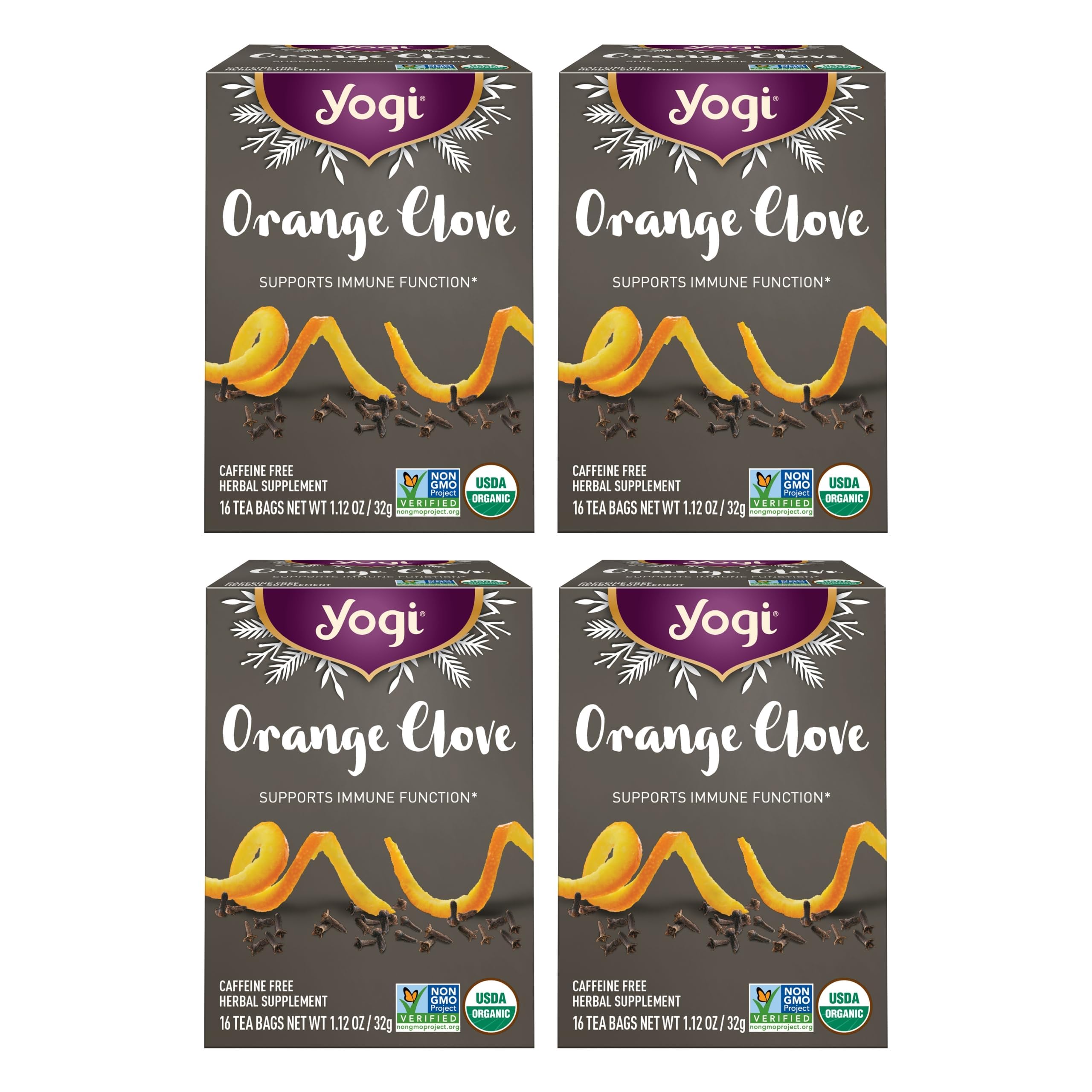 Tea Orange Clove - 16 Bags per Pack (4 Packs) - Limited Edition Organic, Caffeine-Free Holiday Tea - Immune Support - Includes Astragalus, Cinnamon, Ginger, Cardamom & More