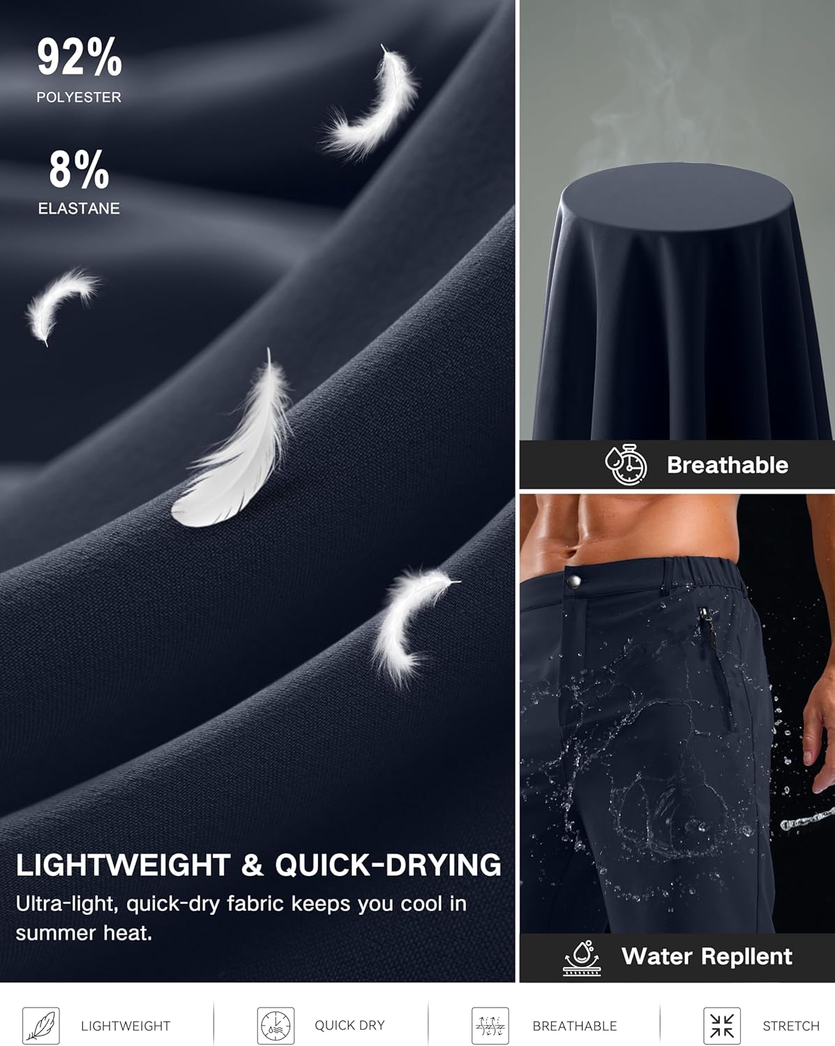 Pudolla Mens Hiking Shorts 5"/7"/9" Lightweight Quick Dry Casual Golf Shorts for Men Work Fishing with 3 Zipper Pockets - Image 5