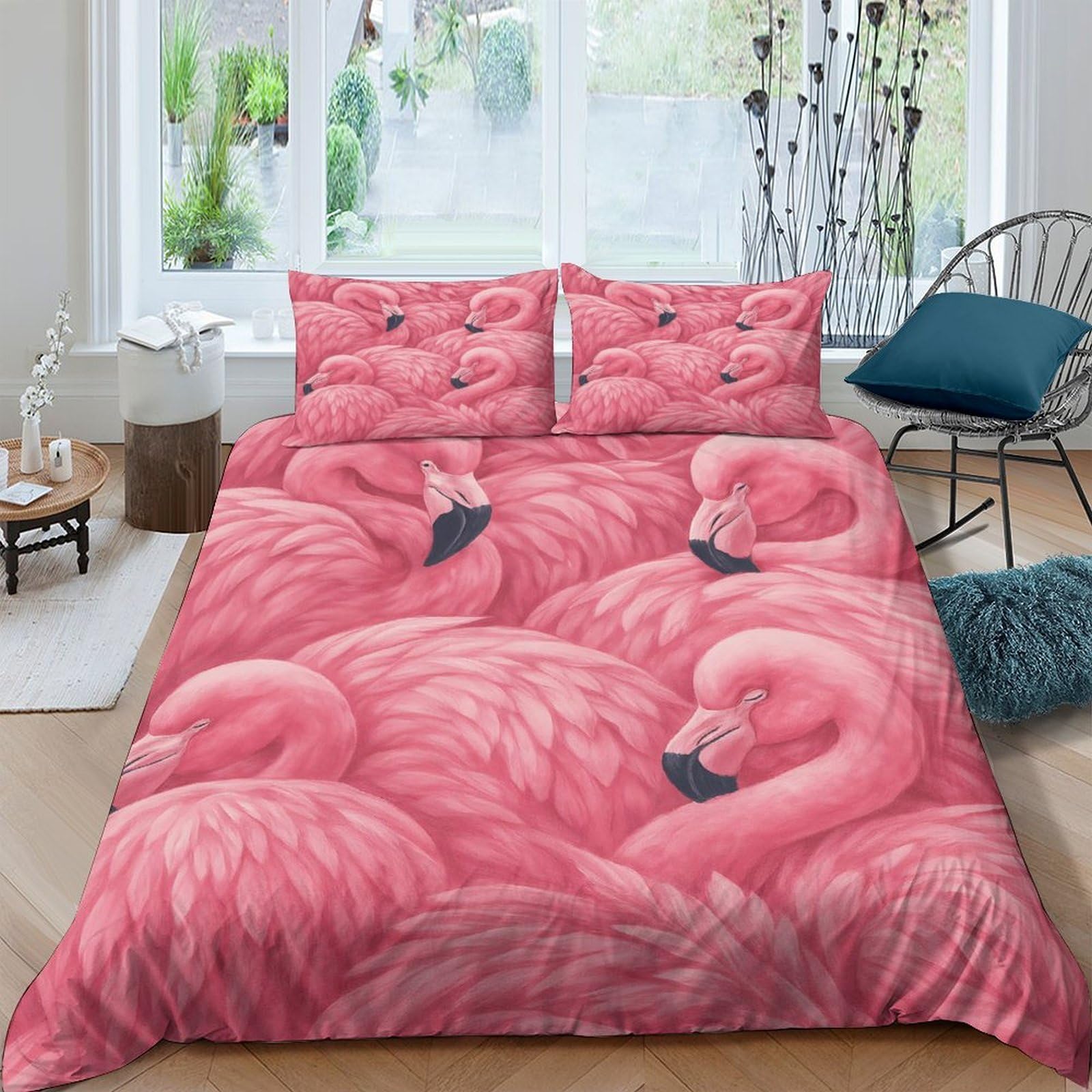 XFKLYNVCJ 3D Printed Pink flamingos Bedding Cover Soft Fabric Artistic wildlife illust Duvet Cover Lightweight Breathable for Young Adults Rental Apartment Teen Bedroom Use Double（200x200cm）