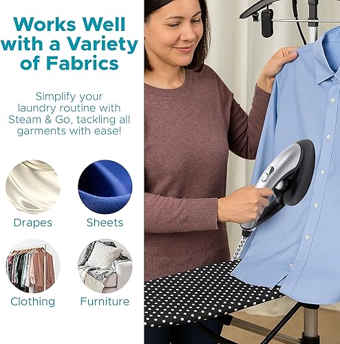Miniatura 7 de Steam & Go - Vaporizador y plancha todo en uno, vaporizador a presión para ropa con tabla de planchar y colgador de ropa, vaporizador de tela de