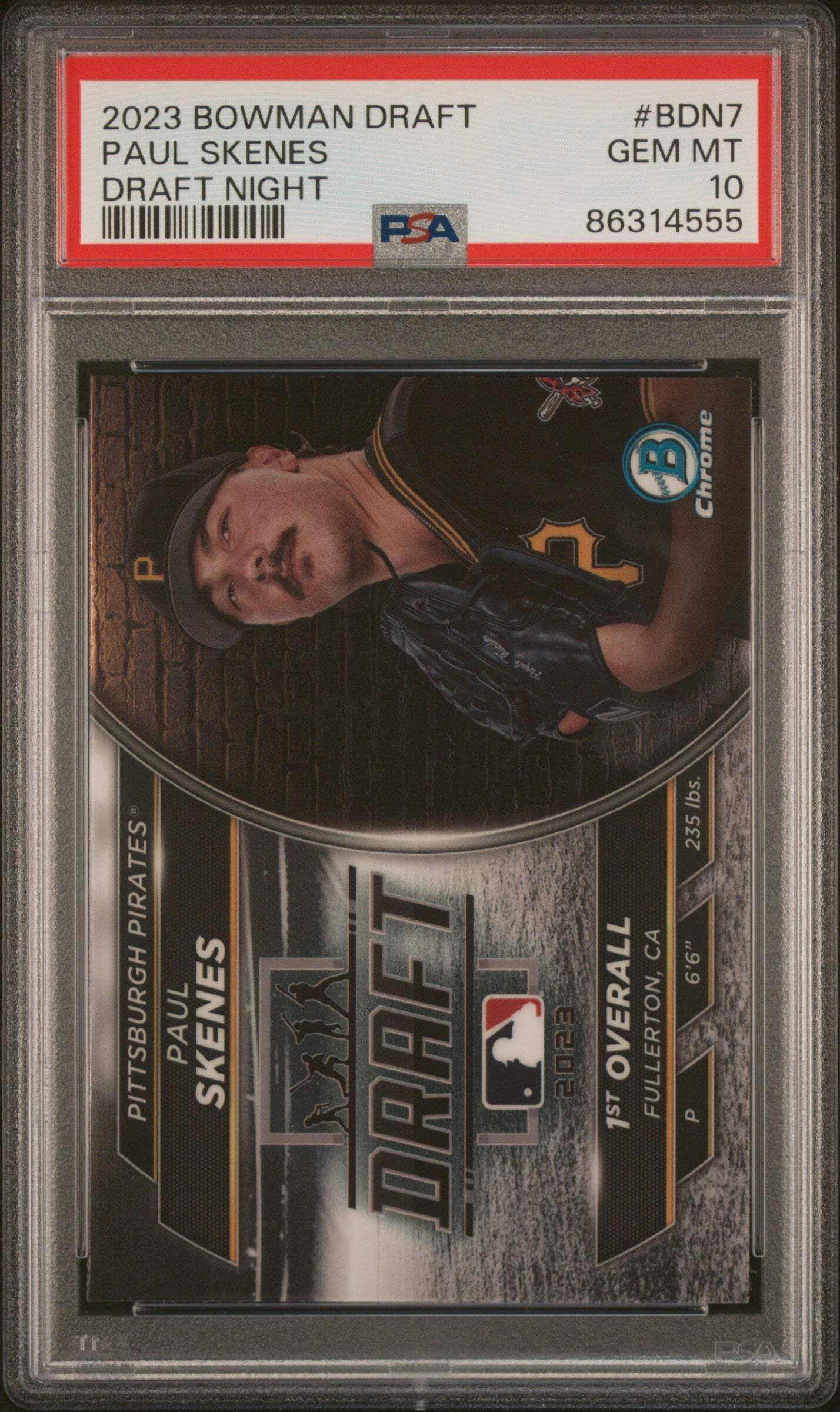 Graded 2023 Topps Bowman Draft Paul Skenes #BDN7 Draft Night Rookie RC Baseball Card PSA 10 Gem Mint