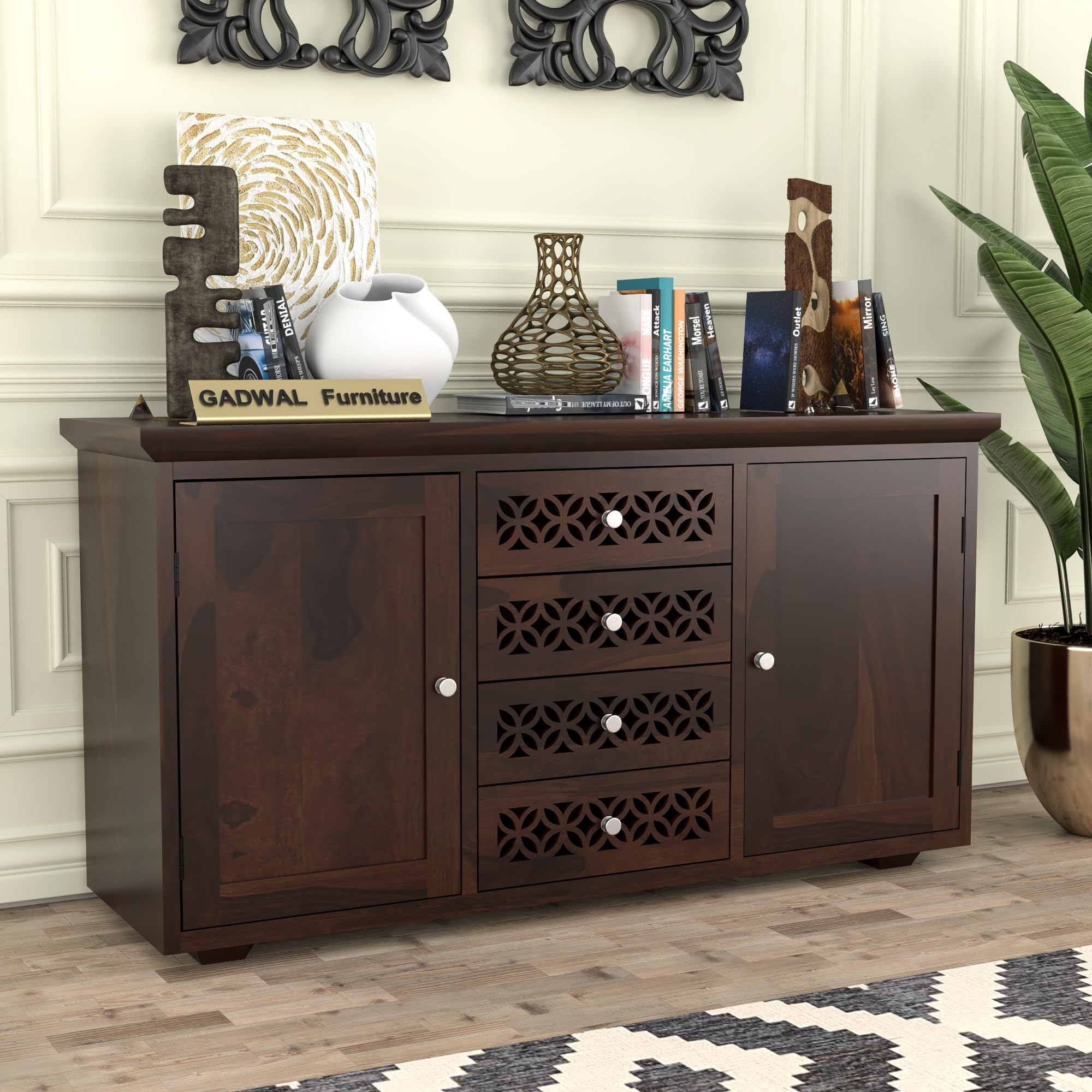 Solid Sheesham Wood Wooden Chest of Drawers for Storage Sideboard Cabinet with 4 Drawers and 2 Shelf Storage for Living Room & Bedroom (Jaxson, Walnut Finish)-picture-35