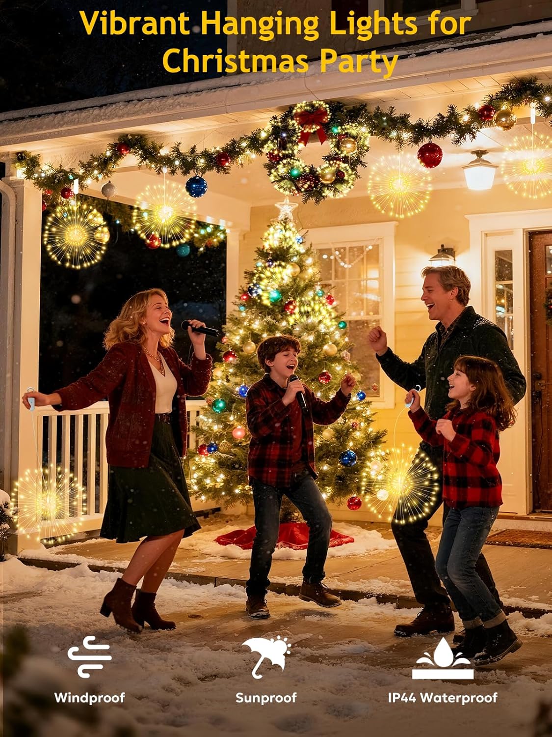 FOOING 4 Pack Firework Lights LED, Hanging Christmas Lights, 8 Modes USB Rechargeable Battery Operated Fairy Light with Remote, Twinkle Star String Lights for Party Christmas Decoration Outdoor Indoor