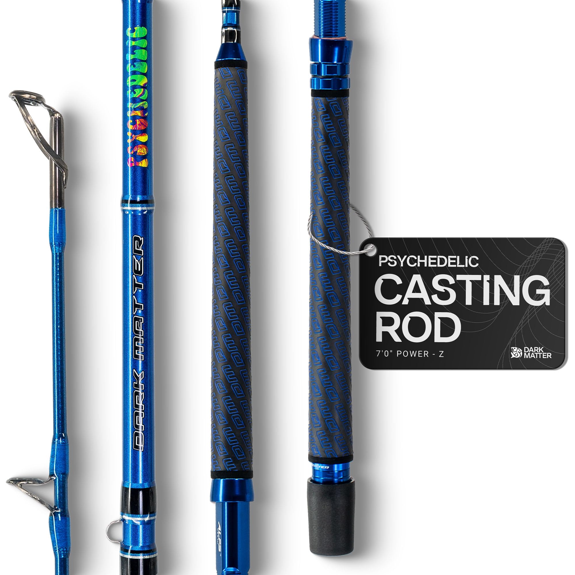 Dark Matter Heavy Duty Casting Rod for Saltwater and Sea Fishing - Carbon, Medium Heavy Gear, Baitcaster - Psychedelic Fish Blue (7'0