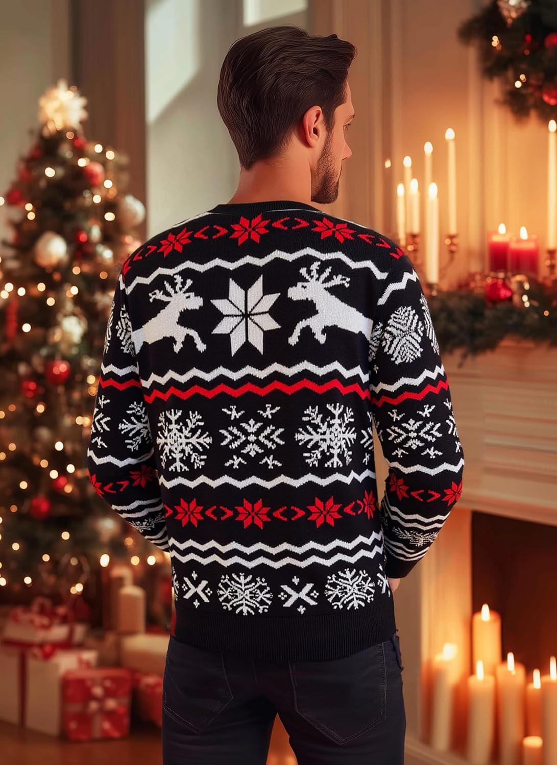 RQP Men's Ugly Christmas Sweater Crewneck Pullover with Reindeer,Cozy Knit Pullover for Holiday - Image 3