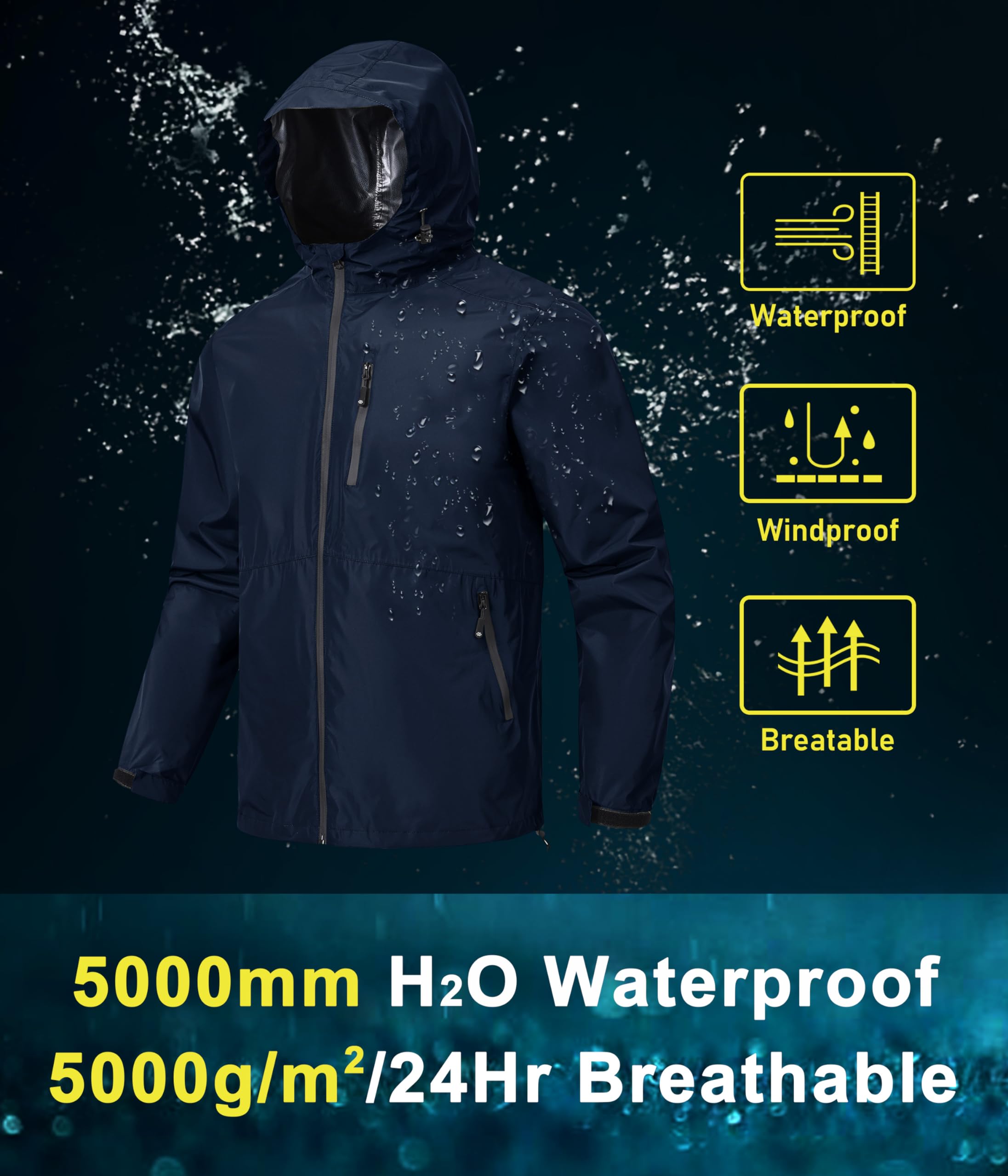 MoFiz Hombre Chaquetas Impermeables Chubasqueros Plegable Ligero Cortavientos Impermeable para Ciclismo Running Acampada Marcha Viajes Senderismo