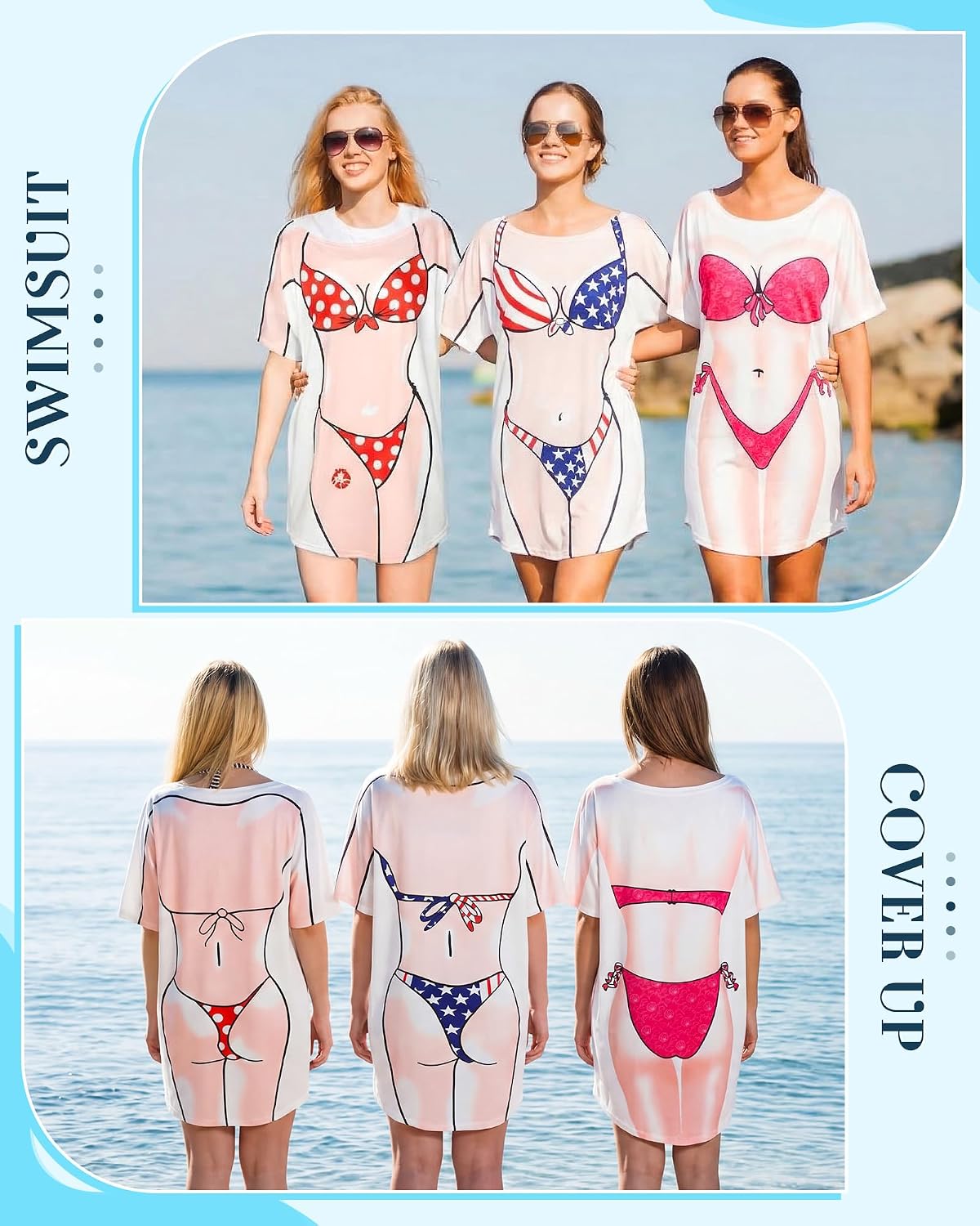 3 Pack Funny Bikini Cover Up Shirt Dress for Women Bachelorette Bikini Beach Cover Up Swimwear