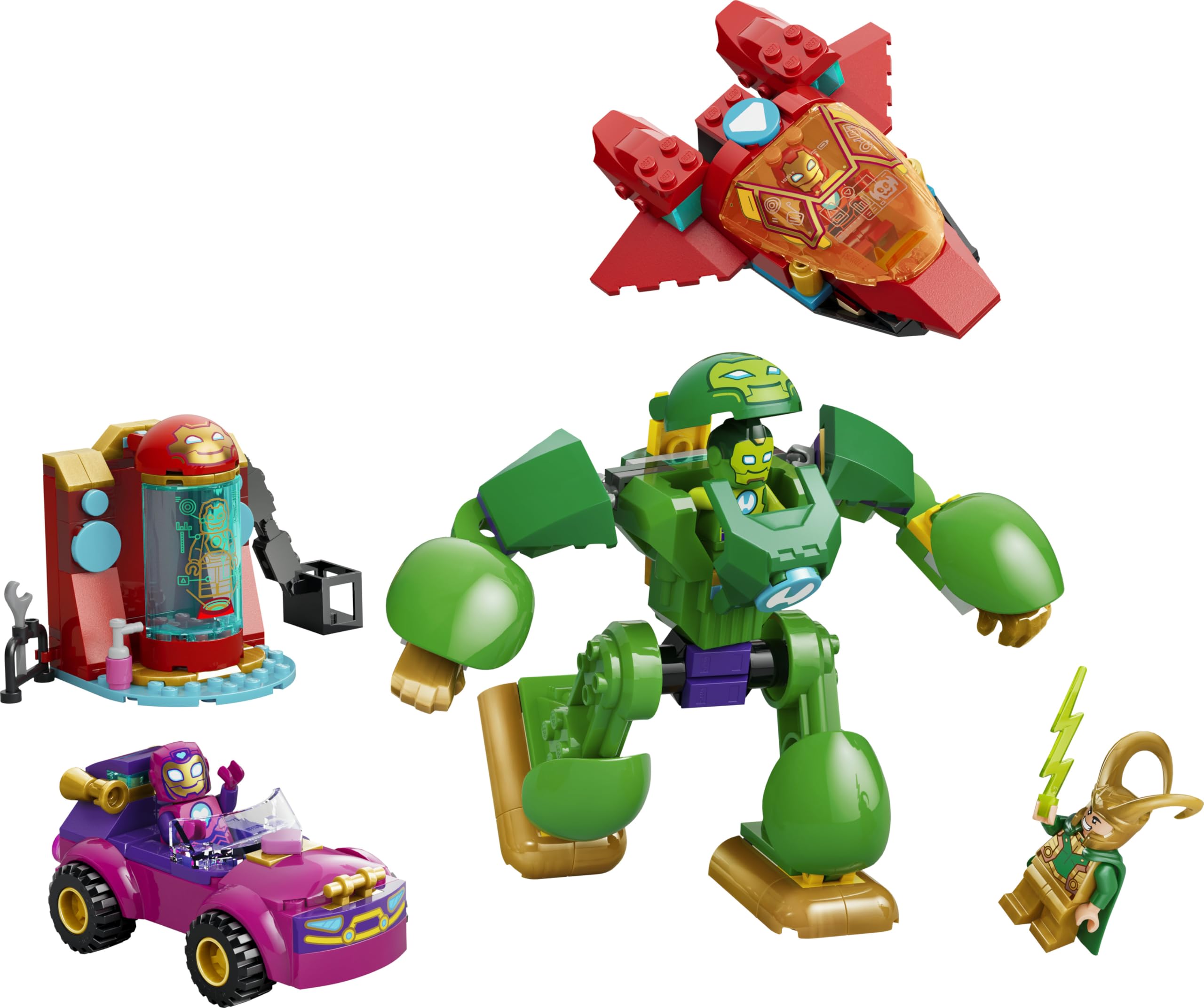 LEGO | Marvel Loki vs. Team Iron Man - Giocattolo da Supereroi con Auto, Aereo, Action Figure Mech e 4 Minifigure - Regalo Bambini da 4 Anni Fan dello Show Iron Man e i Suoi Fantastici Amici - 11211