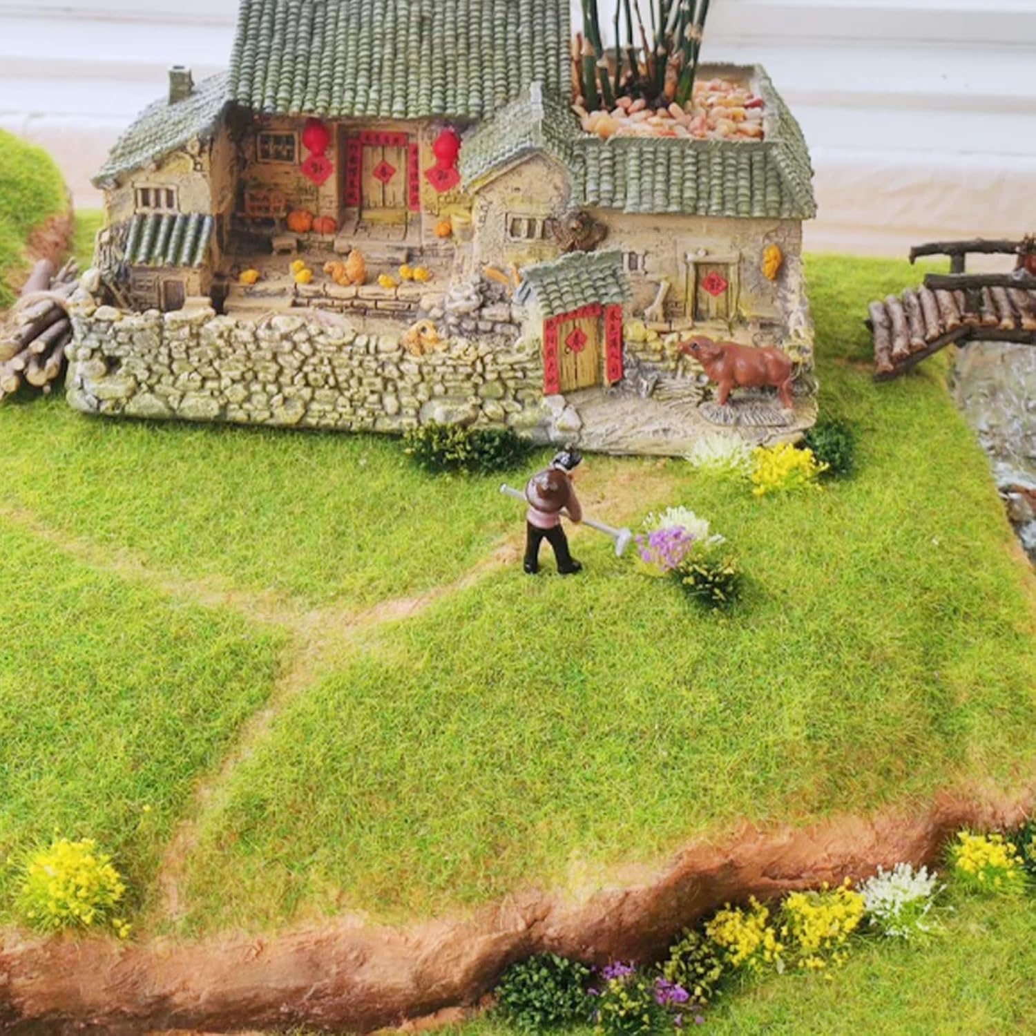 DIY Miniature Colorful Flower Cluster Static Grass Tufts, Flower Vegetation Groups for Train Landscape Railroad Scenery Sand Military Layout Model Miniature Bases and Dioramas, Purple