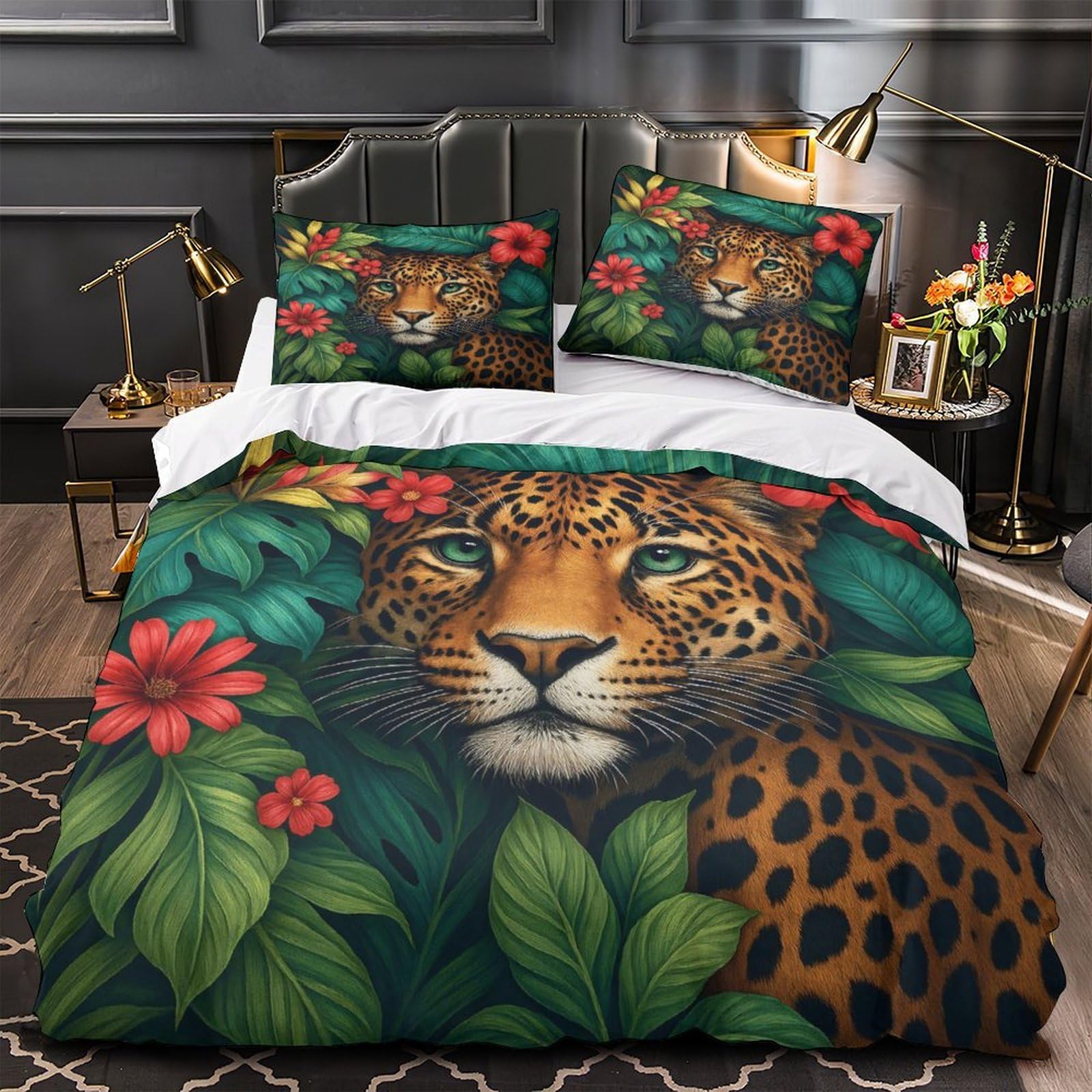 Housse de couette léopard 140x200 microfibre lit simple pour garçon