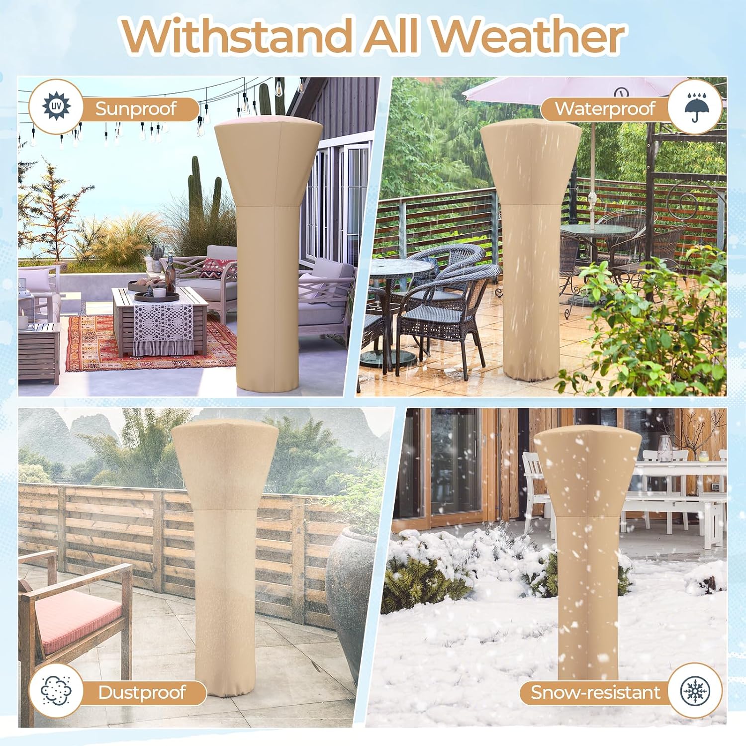 COSTWAY Patio Heater Cover, Waterproof Outdoor Heater Cover with Zipper and Storage Bag, Sun Snow Resistant Dustproof Cover for Tabletop Propane Heater Outdoor, 87"H x 34"D x 19"B, Beige