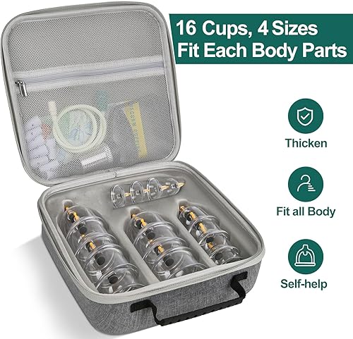 Miniatura 2 de Juego de ventosas de terapia de 16 piezas, kit de tazas al vacío para alivio muscular, celulitis corporal, succión de cuello y espalda, herramienta