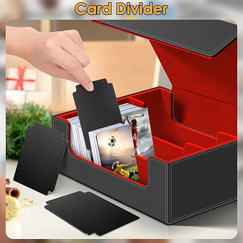Miniatura 5 de Más de 1800 tarjetas para tarjetas intercambiables, cierre magnético, tarjetero mágico apto para tarjetas YuGiOh, MTG y deportivas (negro y rojo)