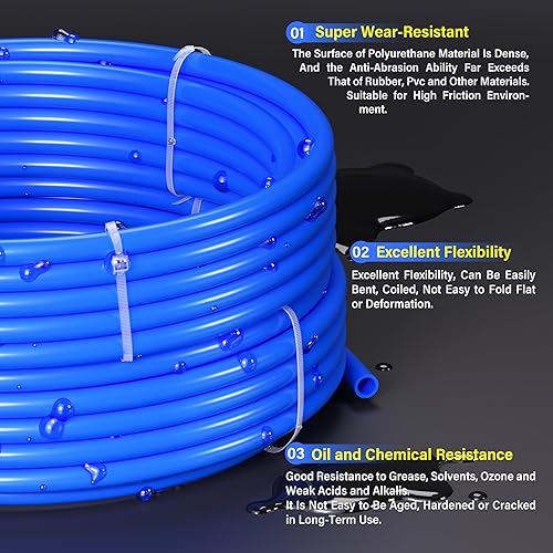 Miniatura 3 de TAILONZ PNEUMATIC Azul 0.236 in OD 0.157 in ID poliuretano PU manguera de aire tubo kit 32.8 ft 32.8ft