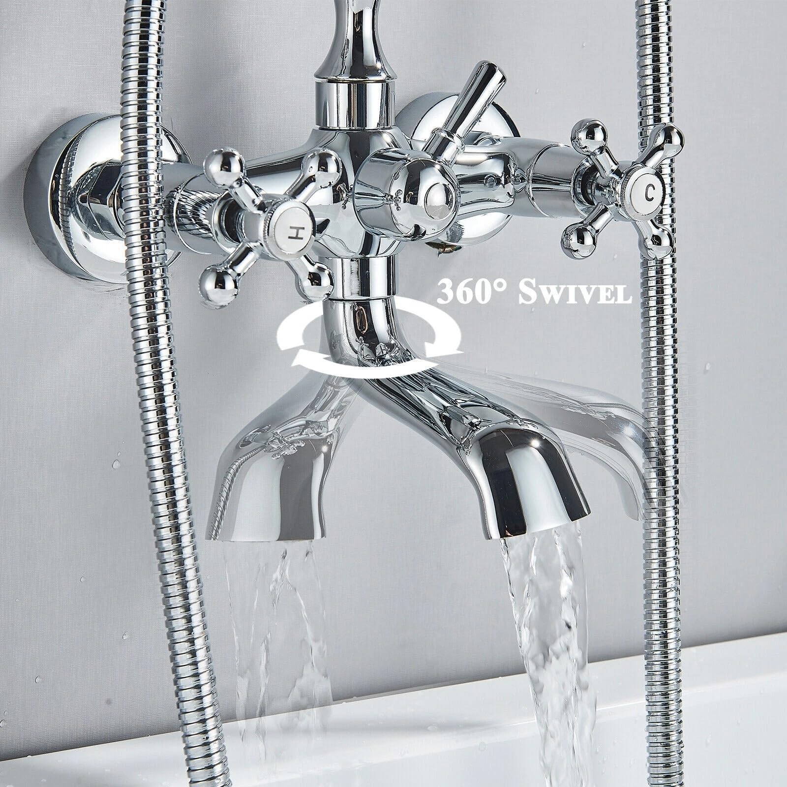 Retro Badewannenarmatur mit Handbrause, Chrom Wannenarmatur mit Brause Duschkopf, Duscharmatur Wasserhahn Badewanne Set für Bad Dusche, 1,5m Duschschlauch