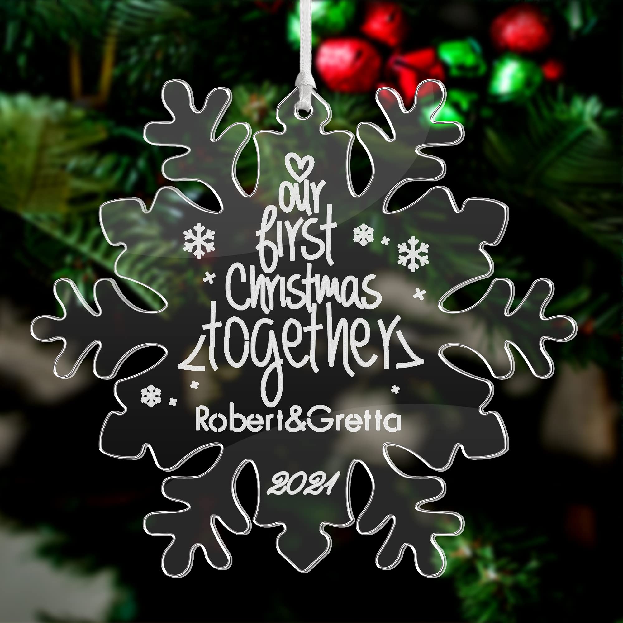 Personalised Christmas Bauble Custom Xmas Tree Decoration First Xmas as Couple Mr & Mrs Keepsake Celebrate 1th Christmas Ornaments Santa Gift at 2023 (Snowflake)