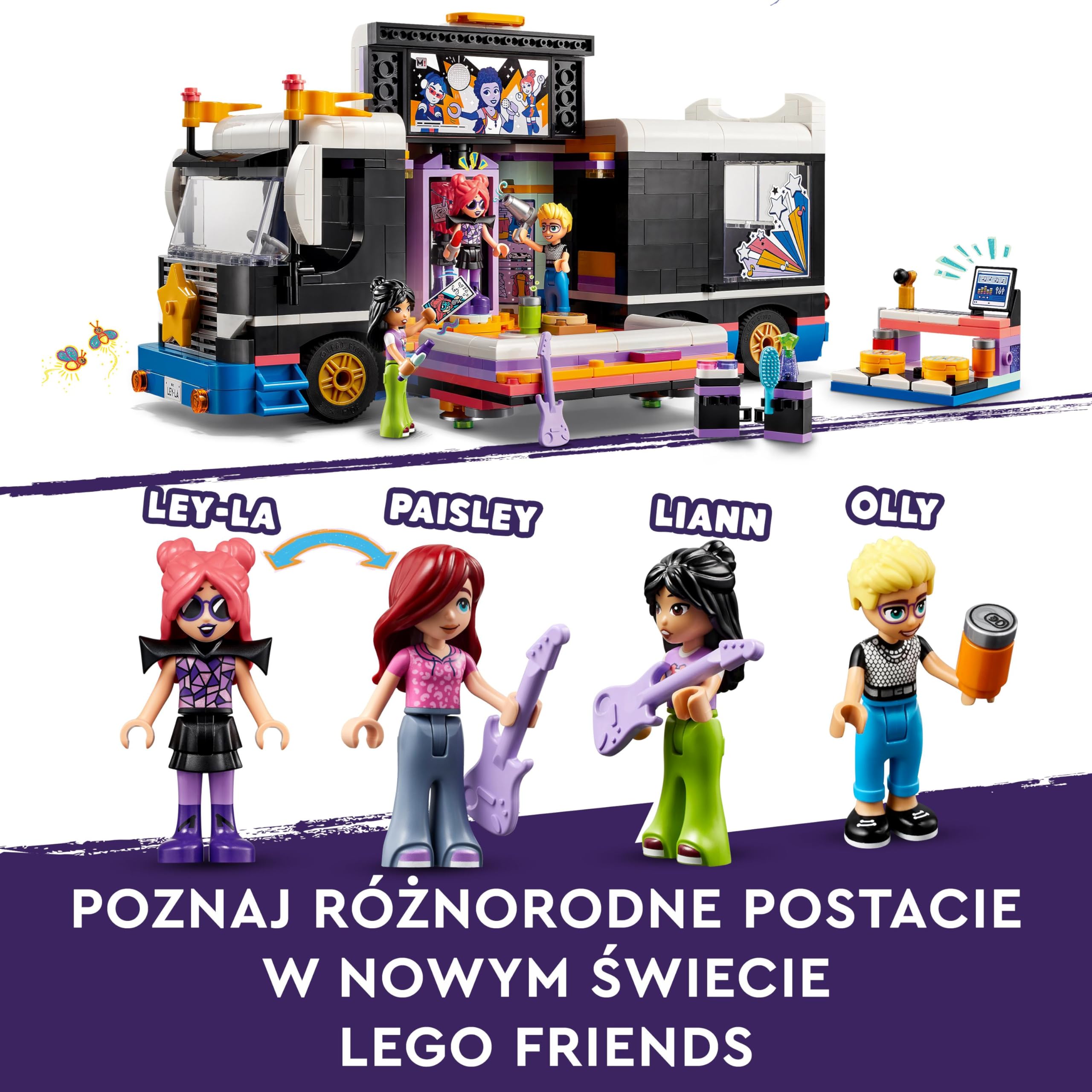LEGO Friends Autobus koncertowy gwiazdy popu, Zestaw Zabawek Muzycznych do Zbudowania dla 8-latki, z Pojazdem i 4 Minilaleczkami, Pomysł na Prezent dla Dzieci, dla Dziewczynek i Chłopców, 42619