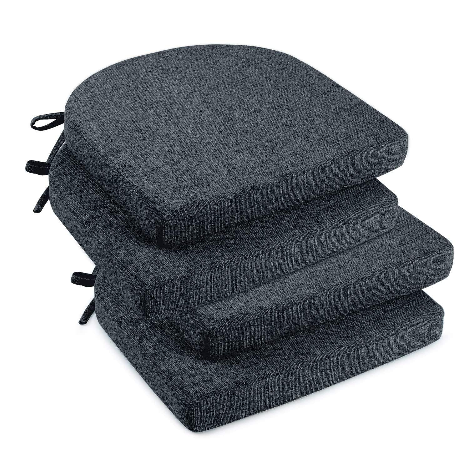 downluxe Indoor Chair Cushions for Dining Chairs, Soft and Comfortable Textured Memory Foam Kitchen Chair Pads with Ties and Non-Slip Backing, 16" x 16" x 2", Navy, 8 Pack