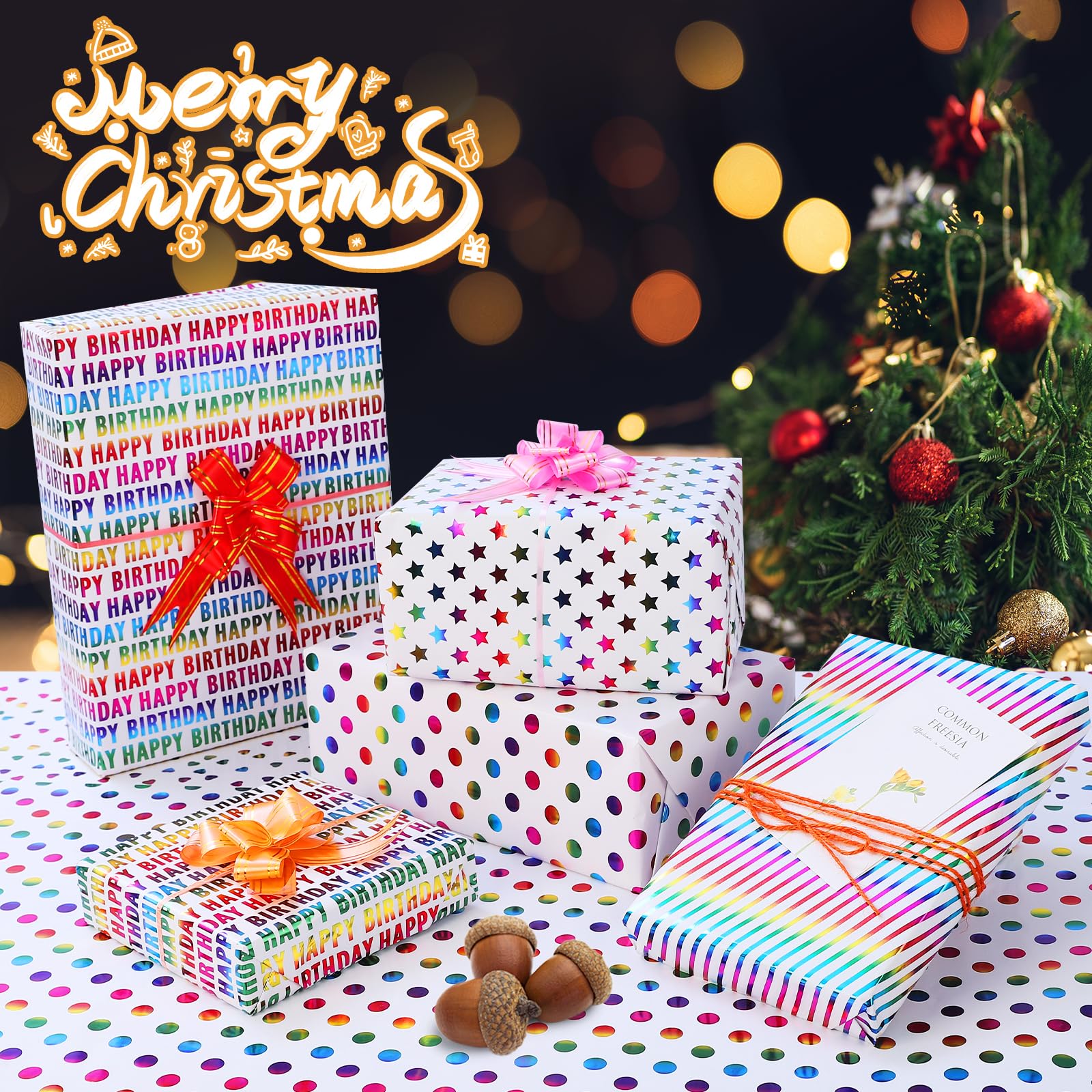 cuskena Geschenkpapier-Set, 6 Rollen – 43,2 x 304,8 cm pro Rolle – verschiedene Designs und Farben, bedrucktes Seidenpapier, Geschenkboxen, buntes Folienpapier (mehrfarbig)
