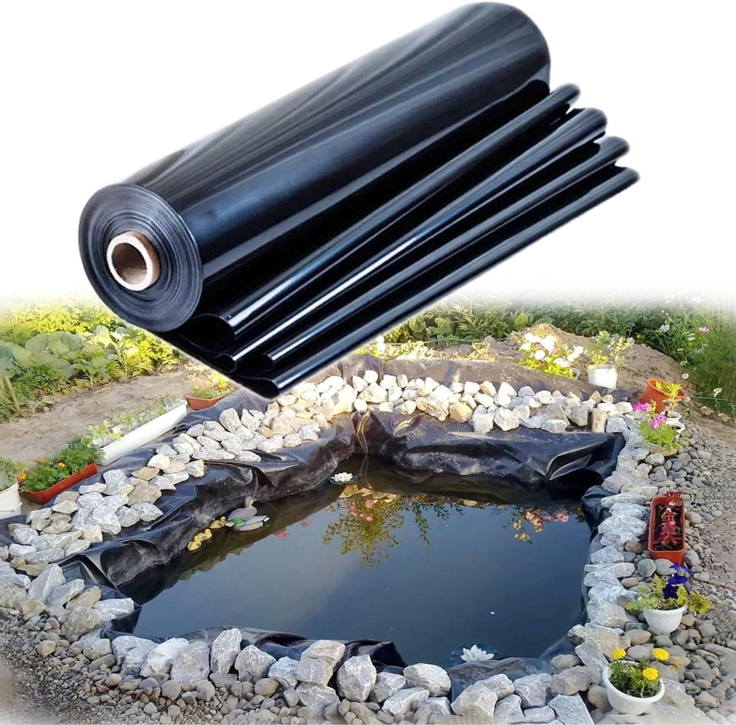 Rivestimento per laghetto in EPDM, 1 x 6 m, copertura per laghetto da giardino, aiuole, serre e piante acquatiche, resistente e impermeabile