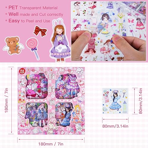 Miniatura 3 de Juego de 100 hojas de calcomanías Kawaii para álbumes de recortes para diario, calcomanías transparentes para diario, diarios basura, ideal para
