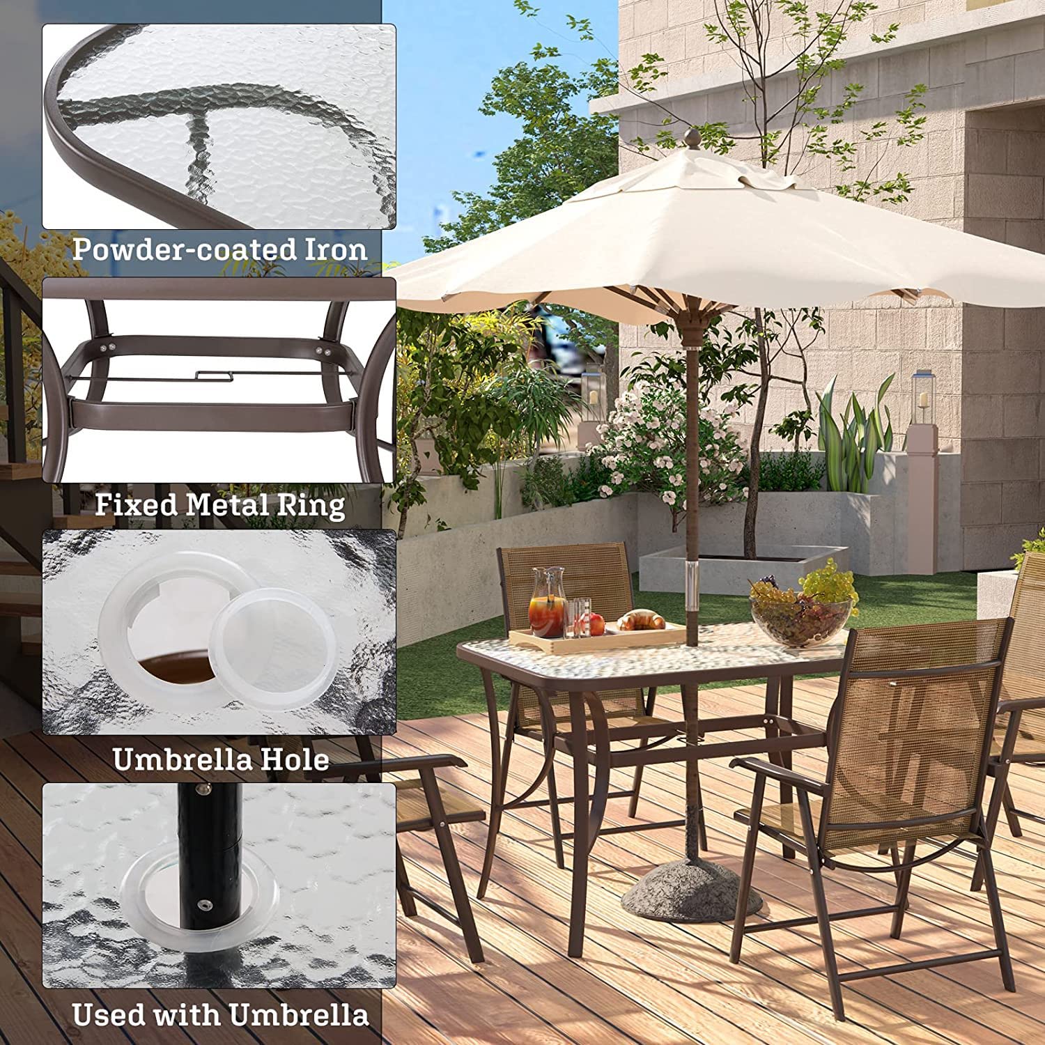 SogesPower 47 inch Outdoor Tempered Glass Table Patio Dining Table
