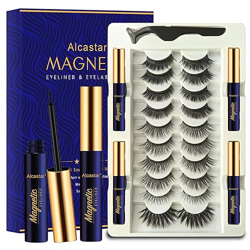 Alcastar Pestañas magnéticas de aspecto natural, pestañas magnéticas con delineador de ojos, pestañas magnéticas reutilizables, impermeables, de Alcastar Pestañas magnéticas de aspecto natural, pestañas magnéticas con delineador de ojos, pestañas magnéticas reutilizables, impermeables, de