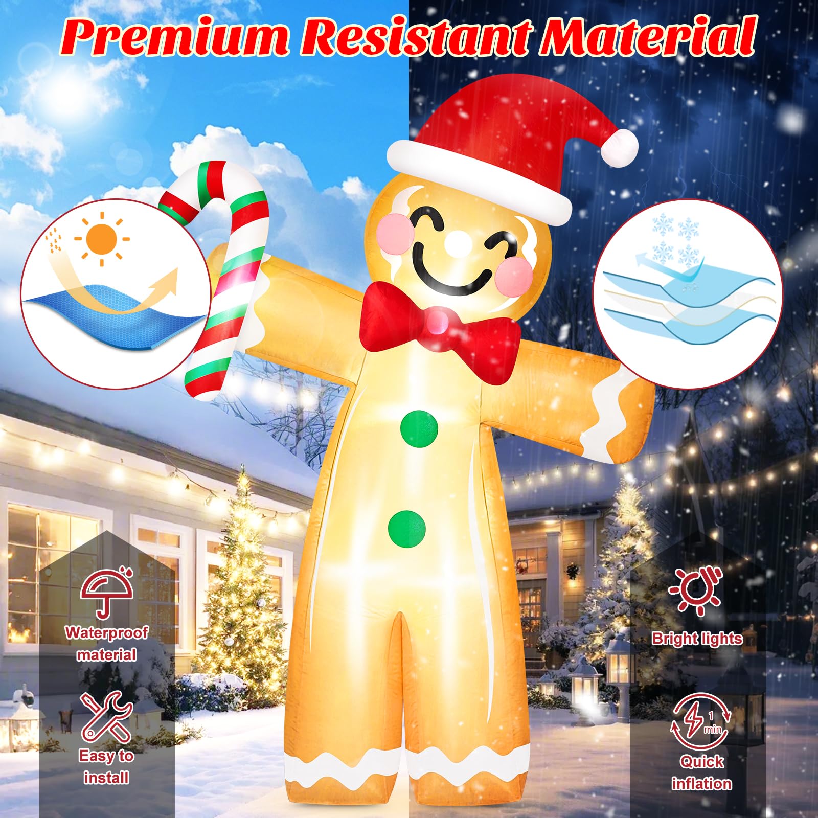 Danxilu 12FT Giant Christmas Inflatable Gingerbread Man Outdoor Decorations with Candy Cane - Image 4
