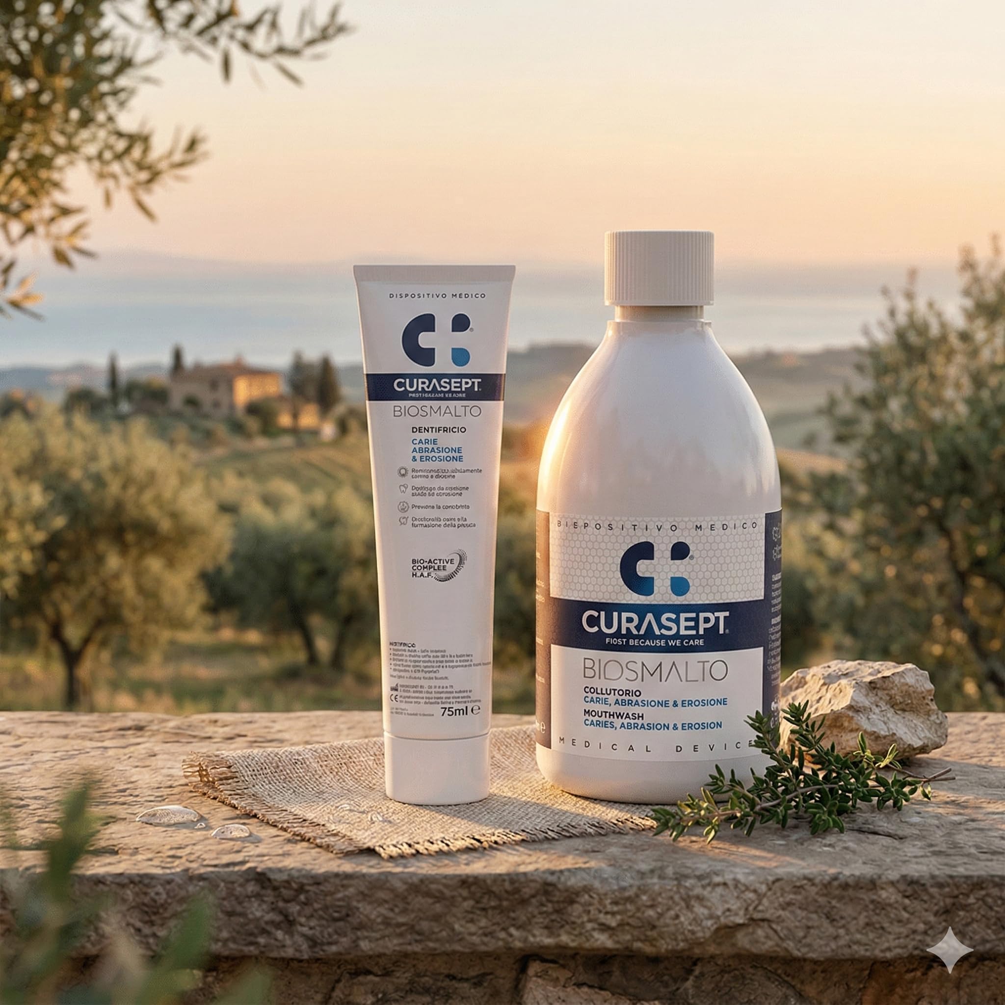 Kit 3 Pezzi Biosmalto Protezione Carie Curasept | Dentifricio 75ml + Collutorio 300ml + Spazzolino | Remineralizzazione Smalto, Prevenzione Abrasione ed Erosione, Igiene Orale Efficace