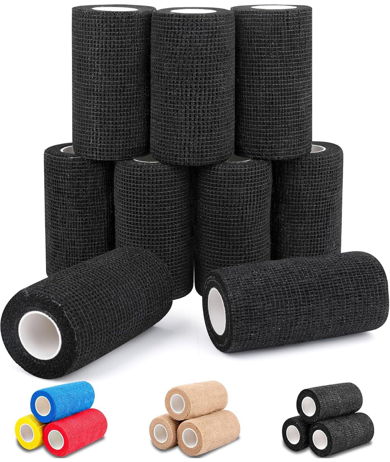 AZEN 9 Pack Self Adhesive Bandage Wrap, 4" X 5 Yards Elastic Cohesive Bandage Wrap, Color Athletic Tape, Tattoo Grip Tape Wrap, Vet Wrap, Ankle Tape