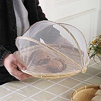 Vista 5 de Cesta de tienda de campaña de 12 pulgadas cubierta redonda de bambú para almacenamiento de alimentos, cesta de picnic a prueba de polvo, recogedor