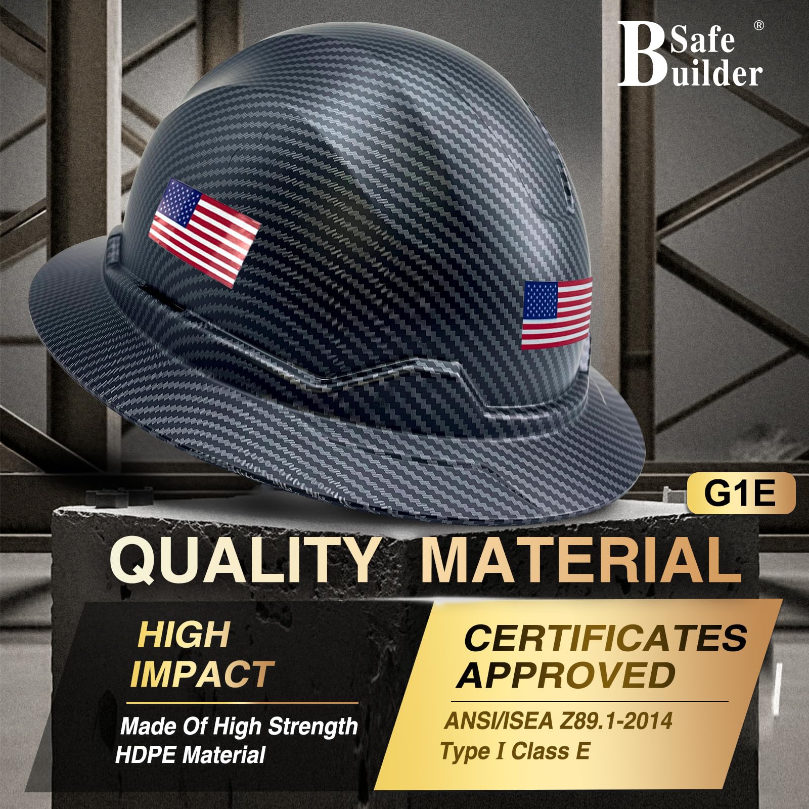 SAFEBUILDER G1E Casque de sécurité à large bord ANSI classe E en polyéthylène haute densité Protection de la tête industrielle