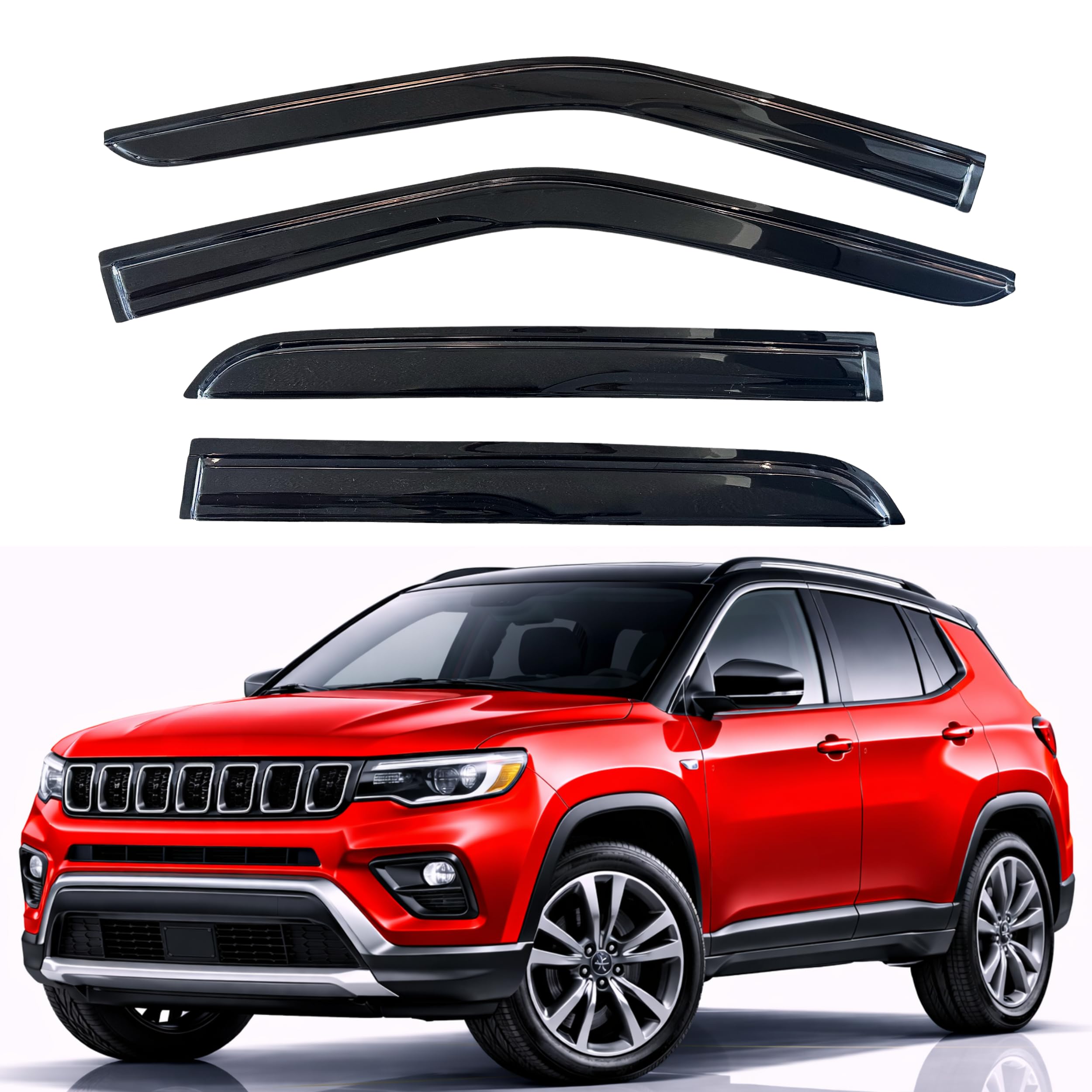 KPY Rain Guards Fit for 2017-2026 Jeep Compass, Out-Channel Window Visors Vent Wind Deflectors 4PC, Car Accessories for 17-26 Compass