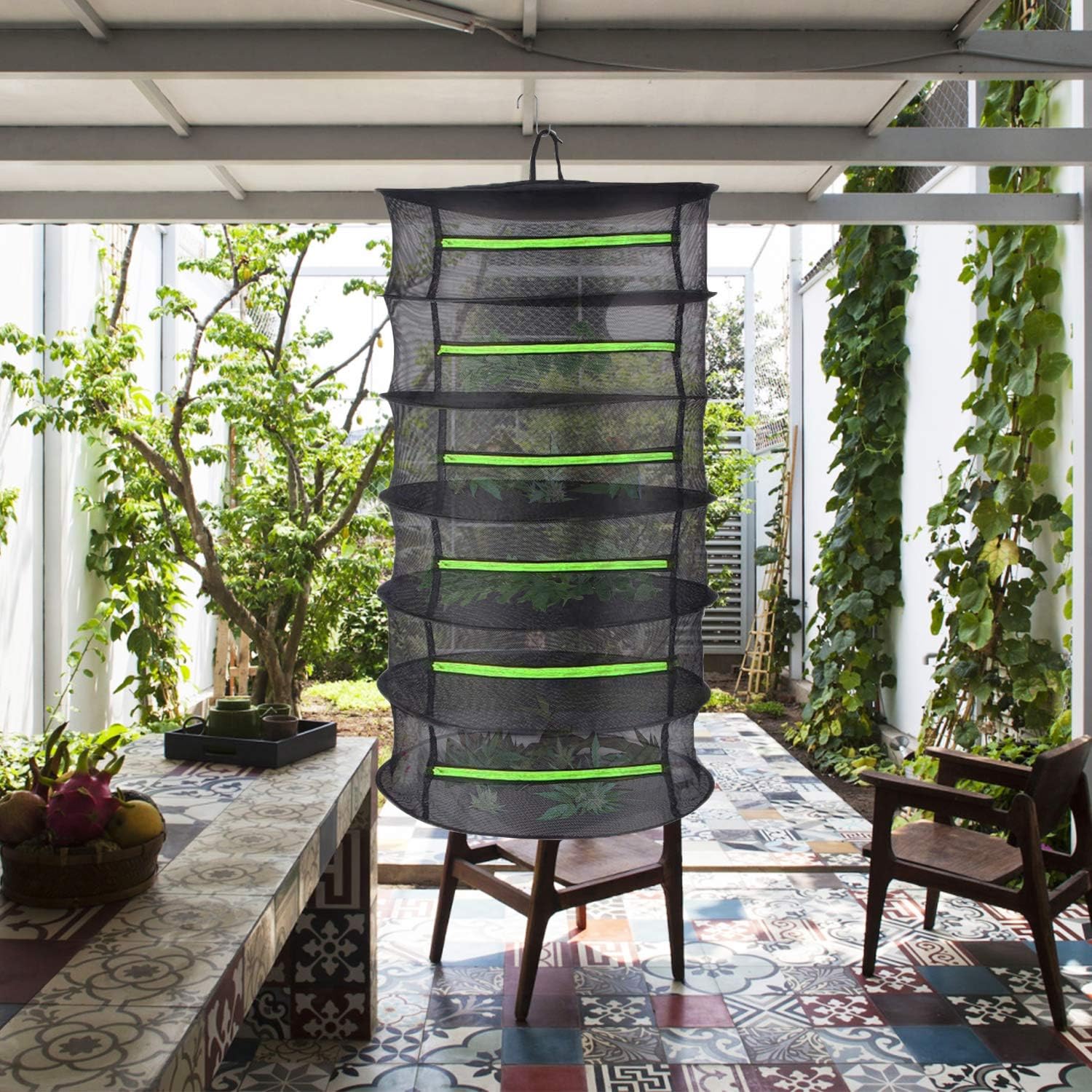 NAMOTEK Herb Drying Rack 8 Layer 2ft Drying Net Hanging Dryer Green mesh with Zipper, Gift Hook and Mesh Bags