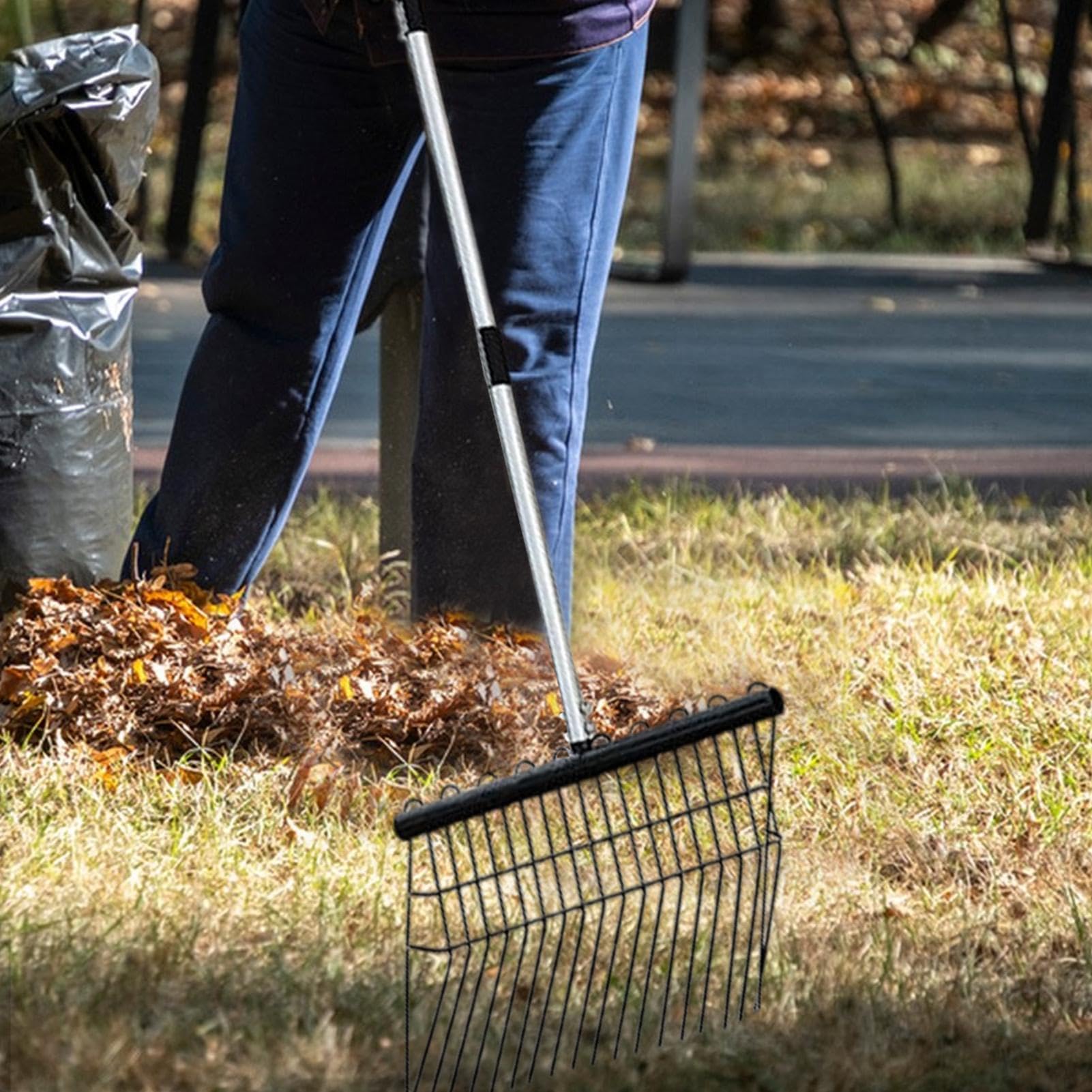 Rastrello da giardino per giardinaggio Ergonomica Regolabile Per Letame Di | Rastrello Giardino A Manico Lungo Per Arbusti Detriti Aghi Di Pino Feltro Giardinaggio Paesaggio Tappeto Erboso A