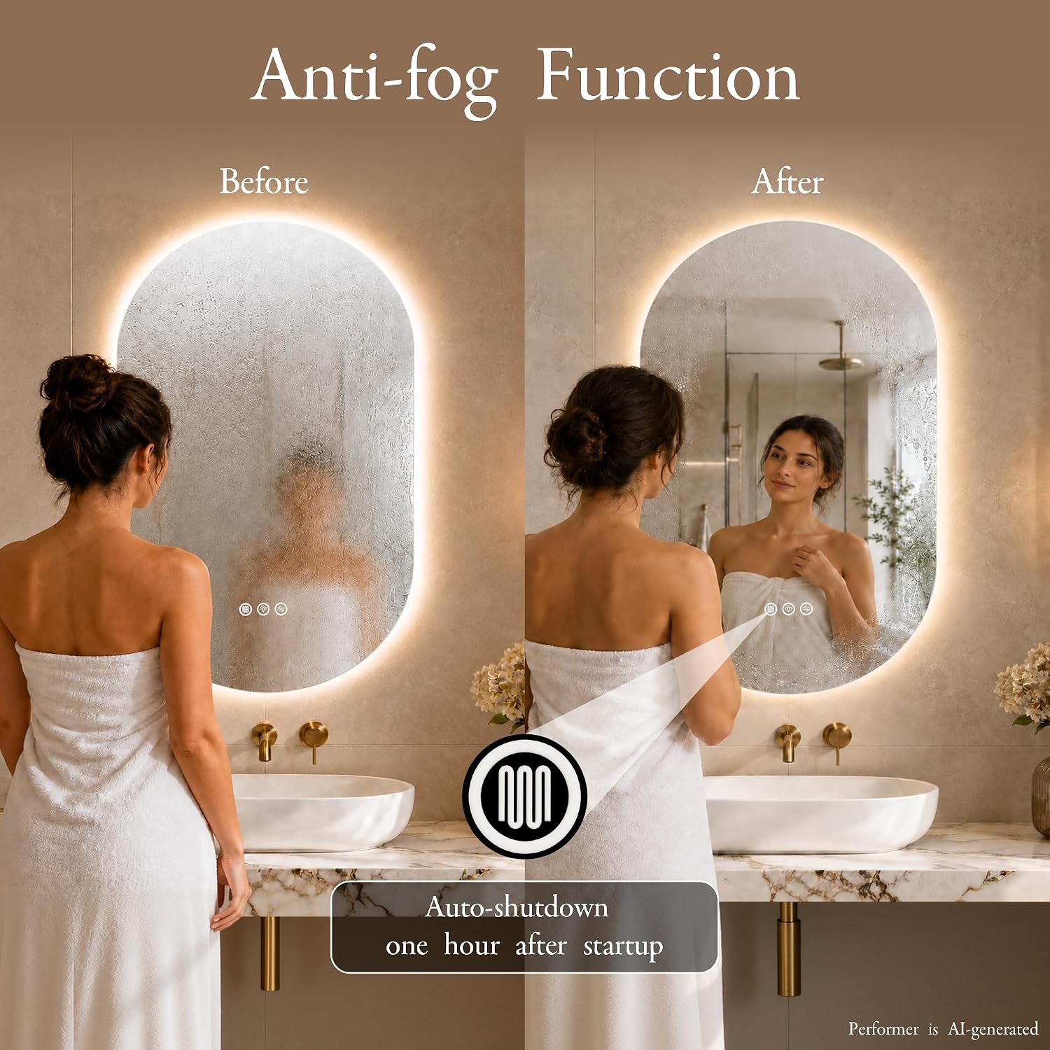 Pill-Shaped Backlit LED Mirror 24"x36" – Anti Fog Dimmable 3-Color Temp
