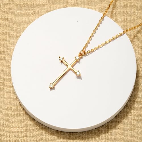 Miniatura 4 de Fettero Collar con dije de cruz para mujer, chapado en oro de 14 quilates, collar de cadena ajustable, delicado collar de fe simple, collar con