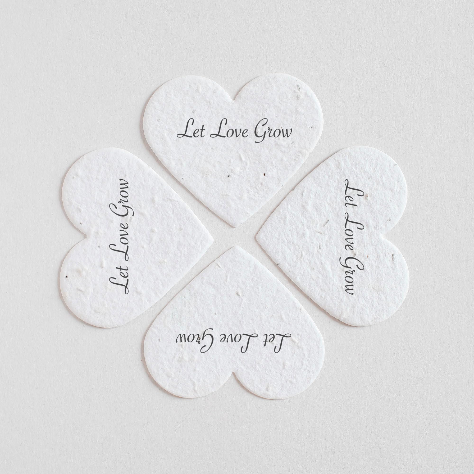 BLOOMING Cuori di carta seminata – Set di 25 bomboniere da piantare "Let Love Grow", 6,3 x 6,3 cm, 300 g/m2, bianco vergine, semi di fiori selvatici biodegradabili
