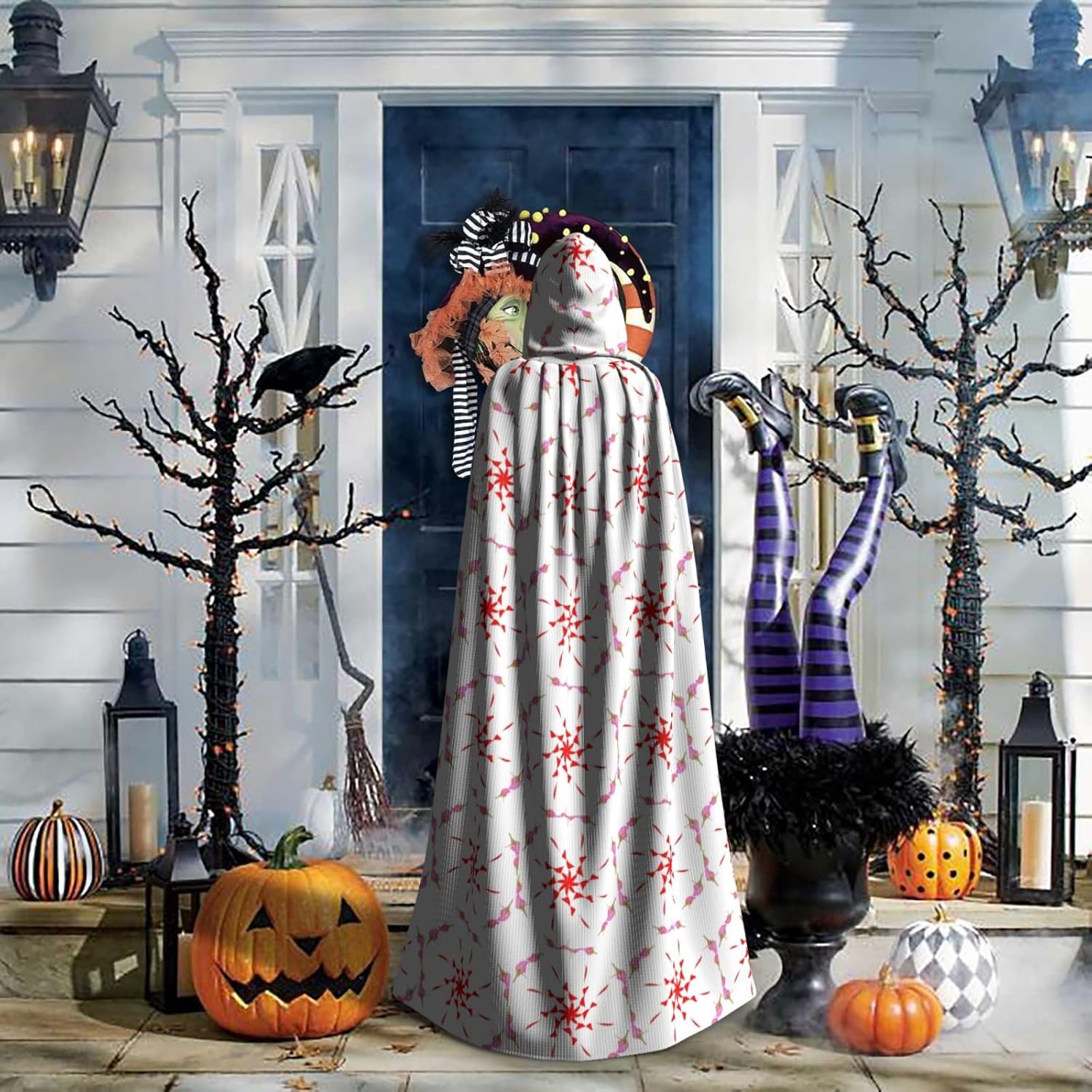 The Budding And Turning Flower Men Women Halloween Role Play Party Decoration Hooded Poncho Black