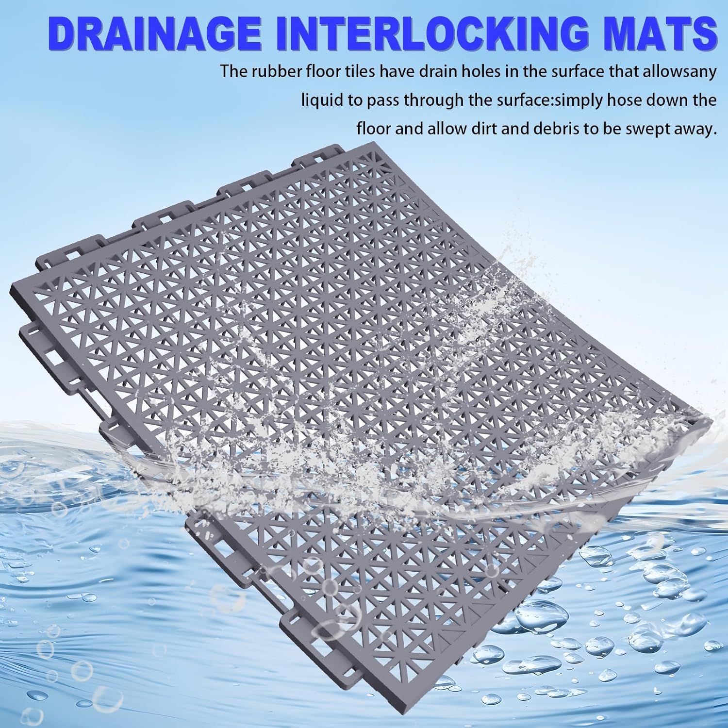 50 PCS Modular Interlocking Cushion Interlocking Floor Tiles with Hole Drainage Mat 10" x 10" Non Slip Pool Deck Mat Outdoor for Drain Deck Pool Patio Shower Kitchen Balcony (Grey)
