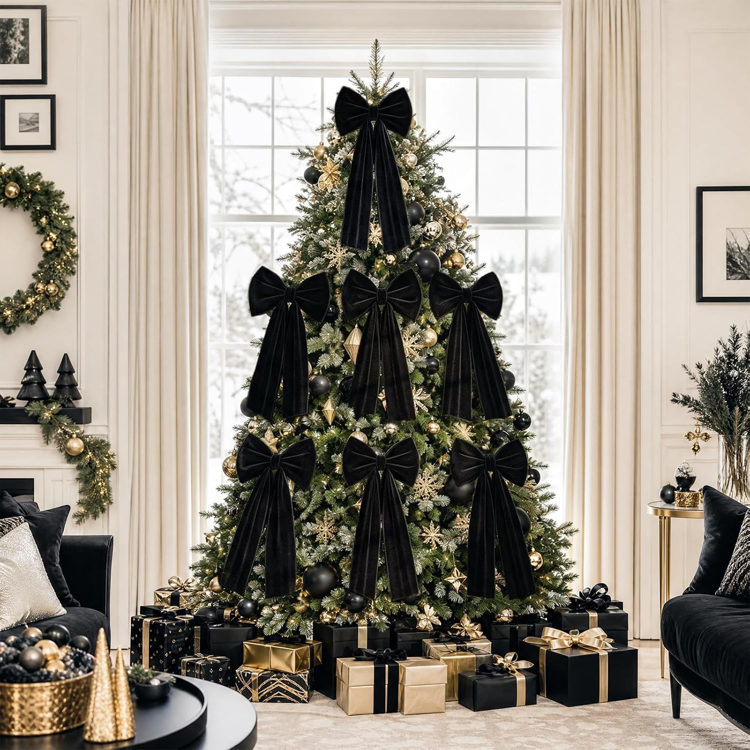 Yuubin Large Black Velvet Bow Halloween Ribbon Tree Decorations,12x24in Xmas Ornament for Wedding Home Party Front Door Porch Holiday Decor