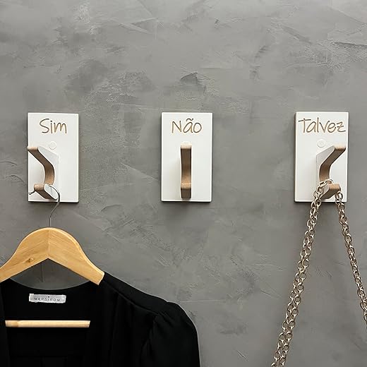 Trio Ganchos Pendurador Provador Lojas Sim Não Talvez Duplo Cor:Branco