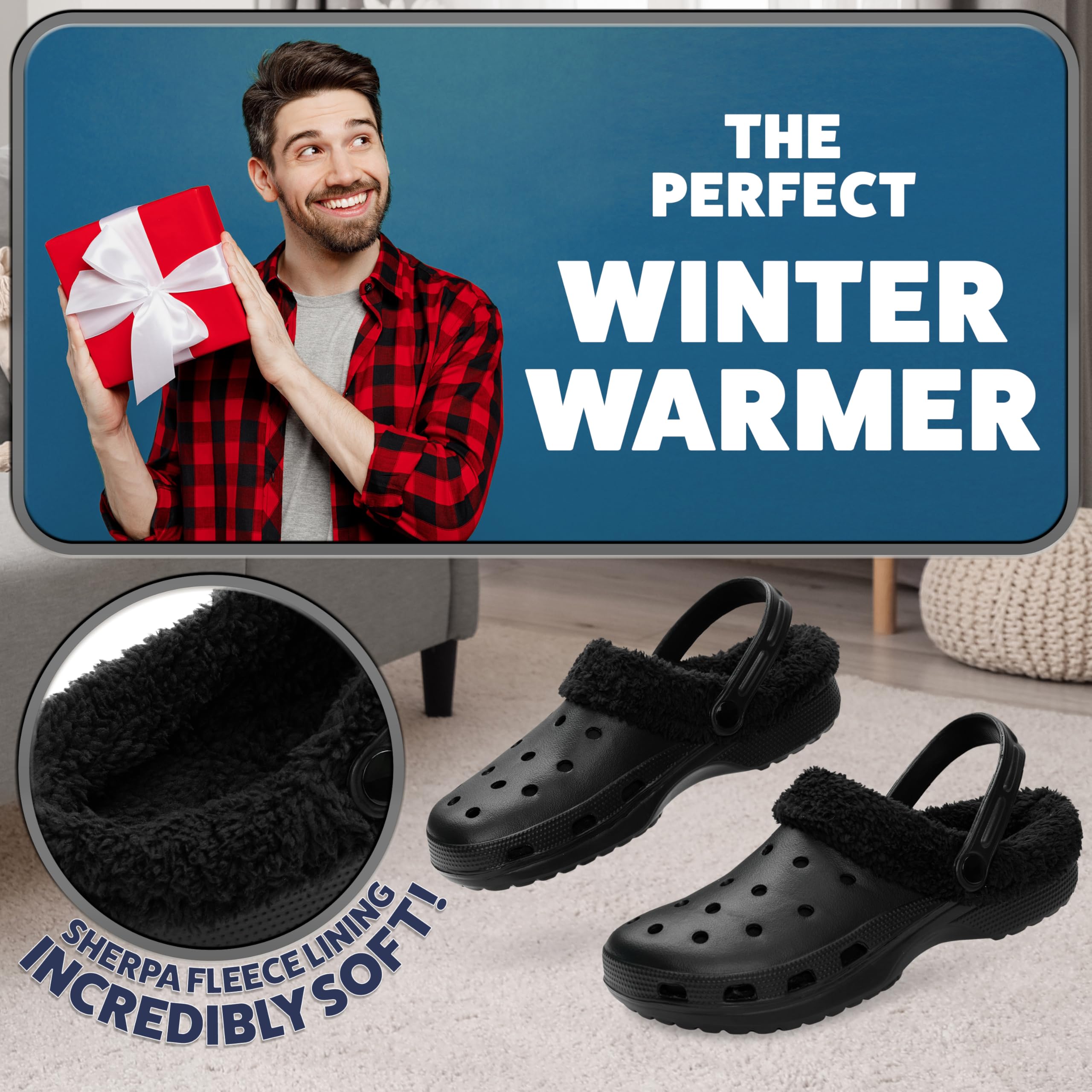 CityComfort Zoccoli Uomo, Foderato in Pile Ciabatte da Giardino, Pantofole da Casa - Regalo Uomo