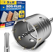 S&R Hollow Drill Bit Set, Diameter 68 mm with SDS Plus Adapter 110 mm and Pilot Drill 8 x 110 mm Hammer Resistant Grinding Wheel, Hole Saw, Socket Drill for Hammer Drills